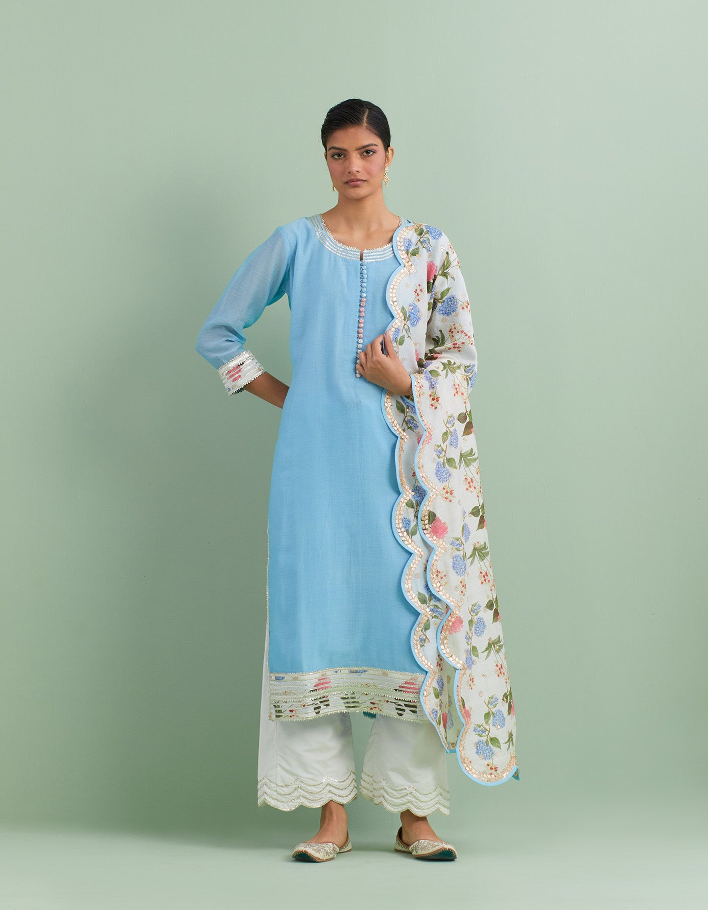 English Blue & Ivory Kurta Set
