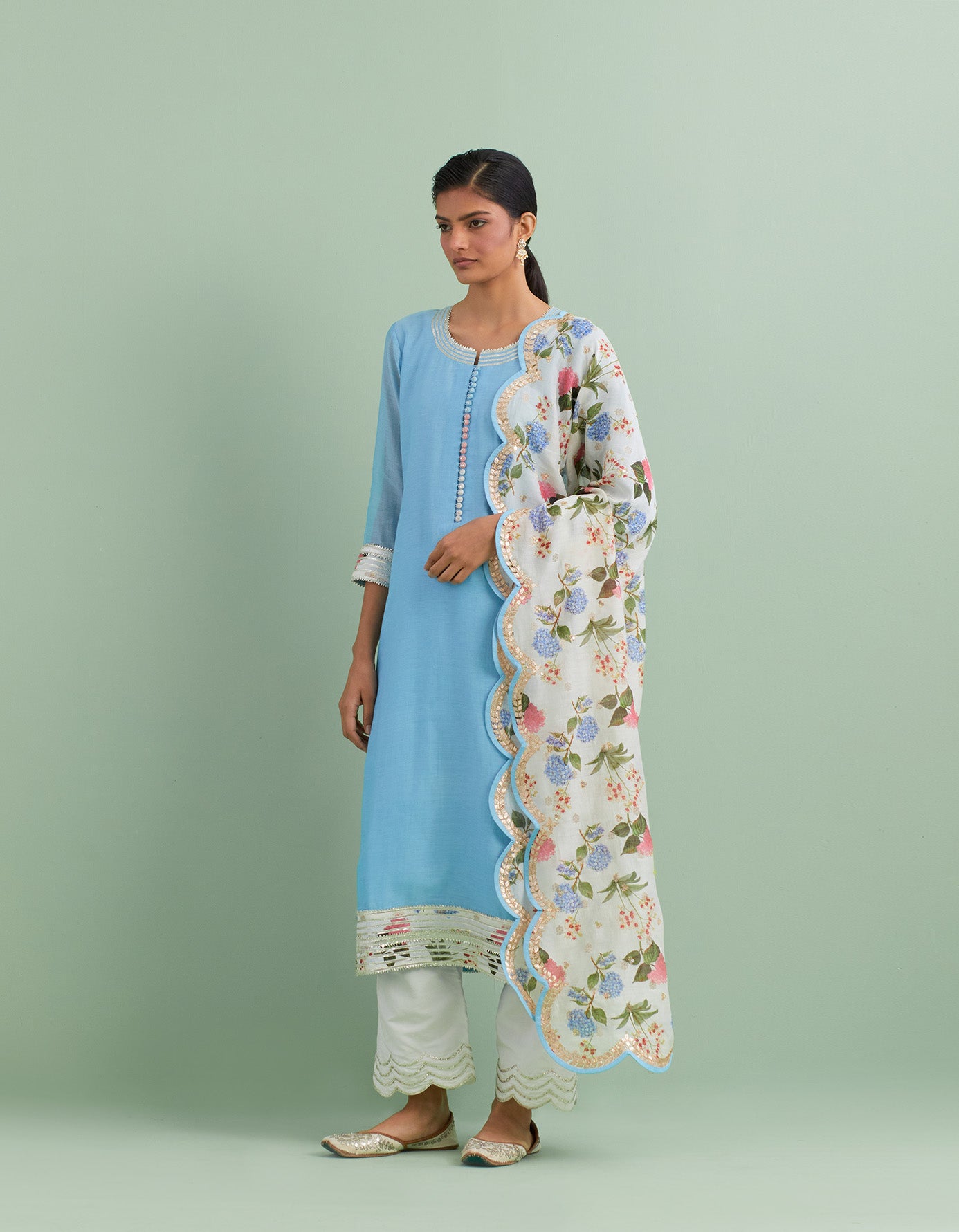 English Blue & Ivory Kurta Set