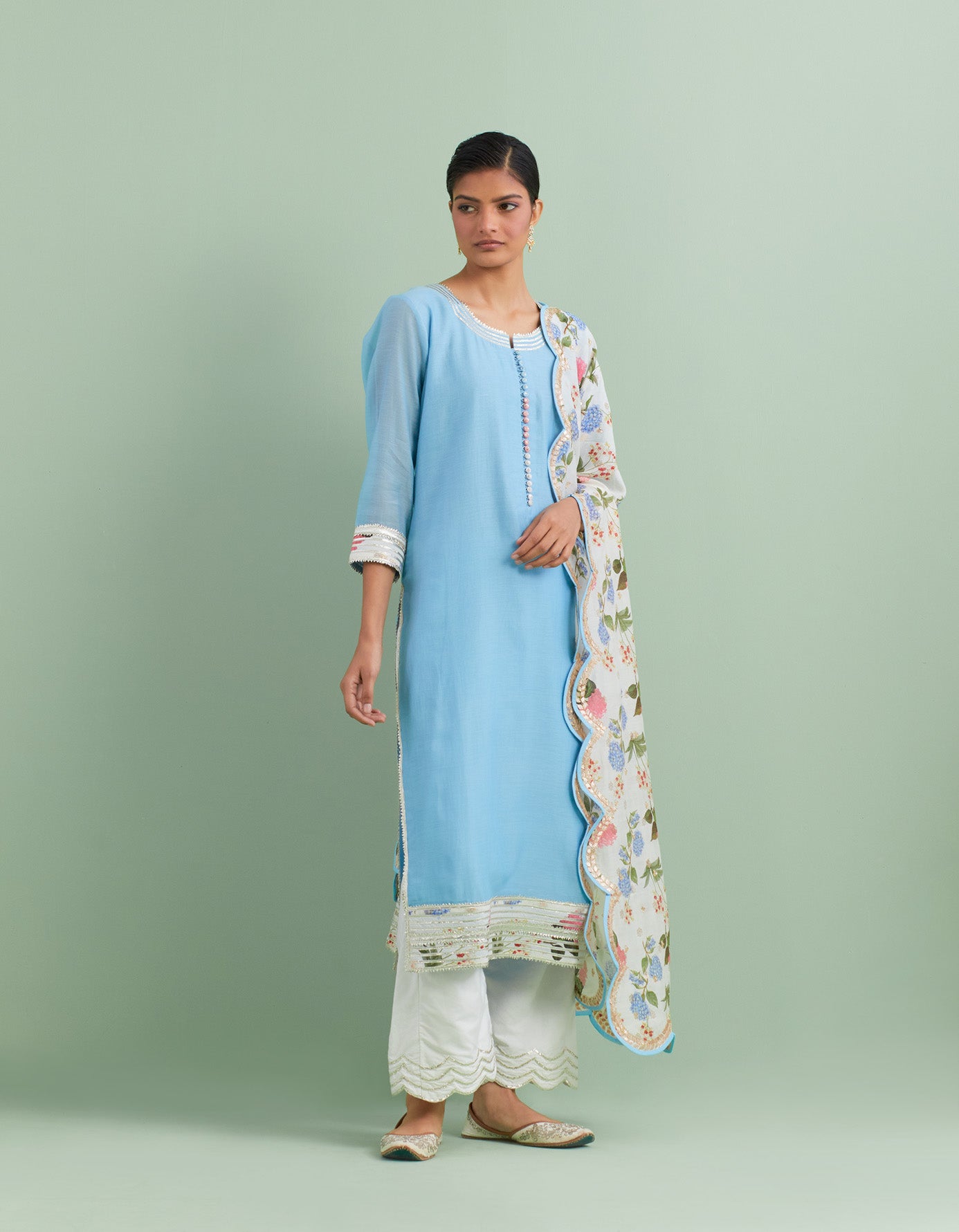 English Blue & Ivory Kurta Set