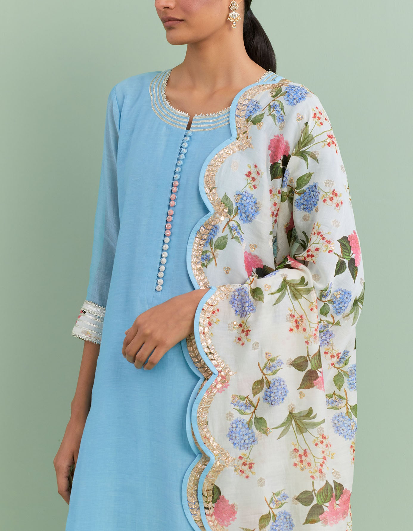 English Blue & Ivory Kurta Set