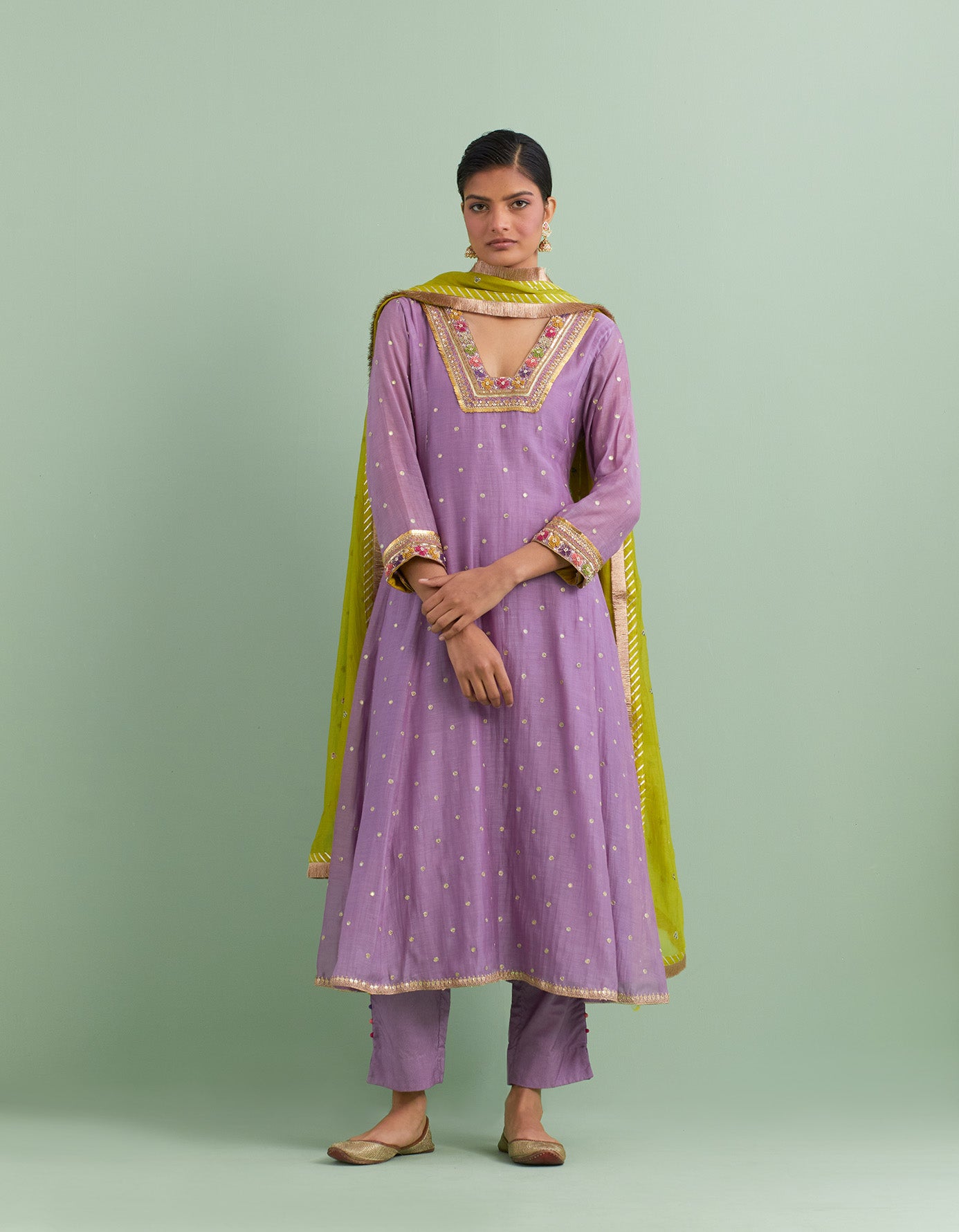Lilac & Green Kurta Set
