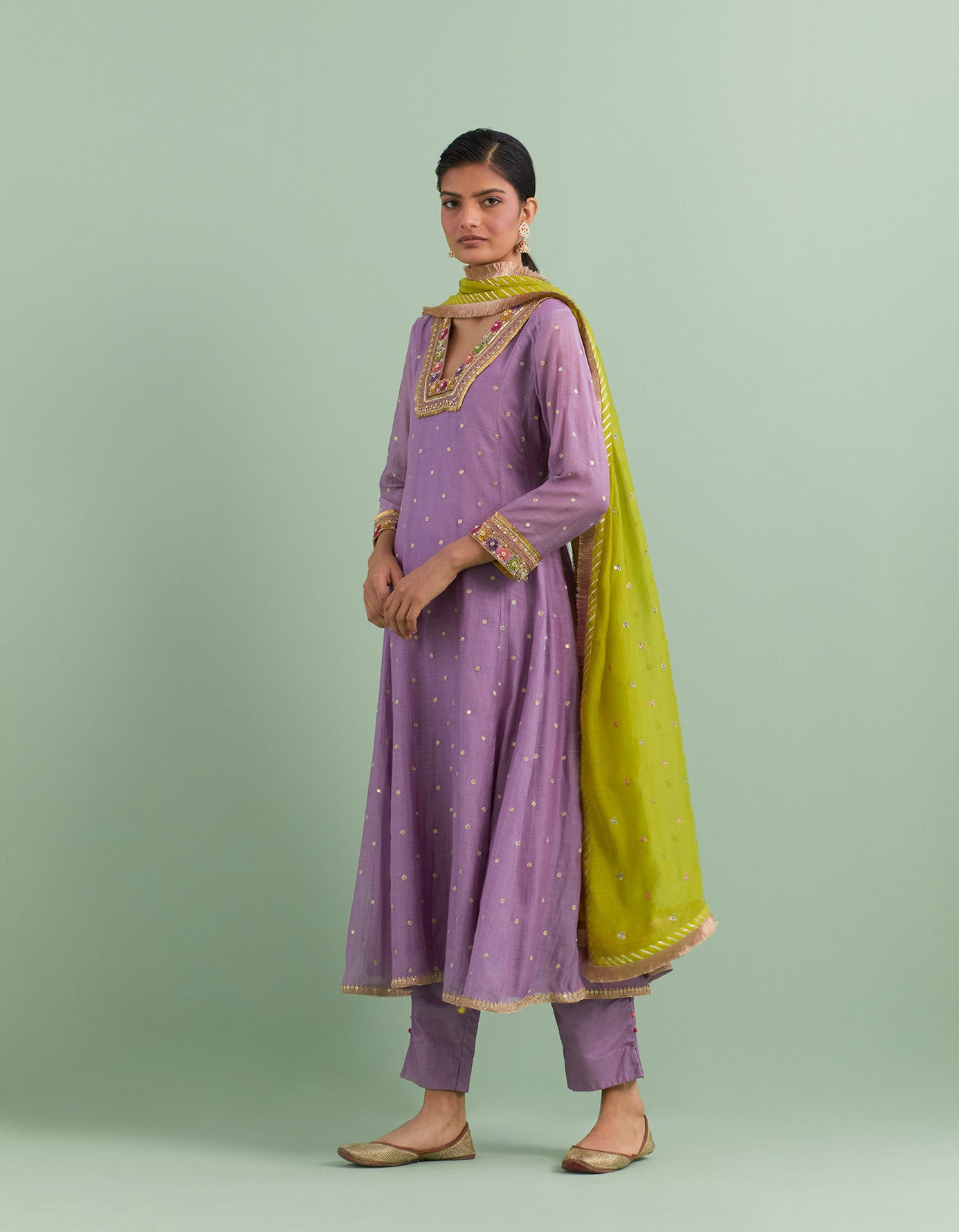Lilac & Green Kurta Set