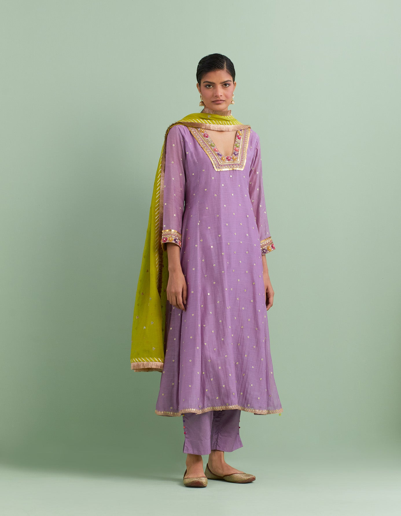 Lilac & Green Kurta Set