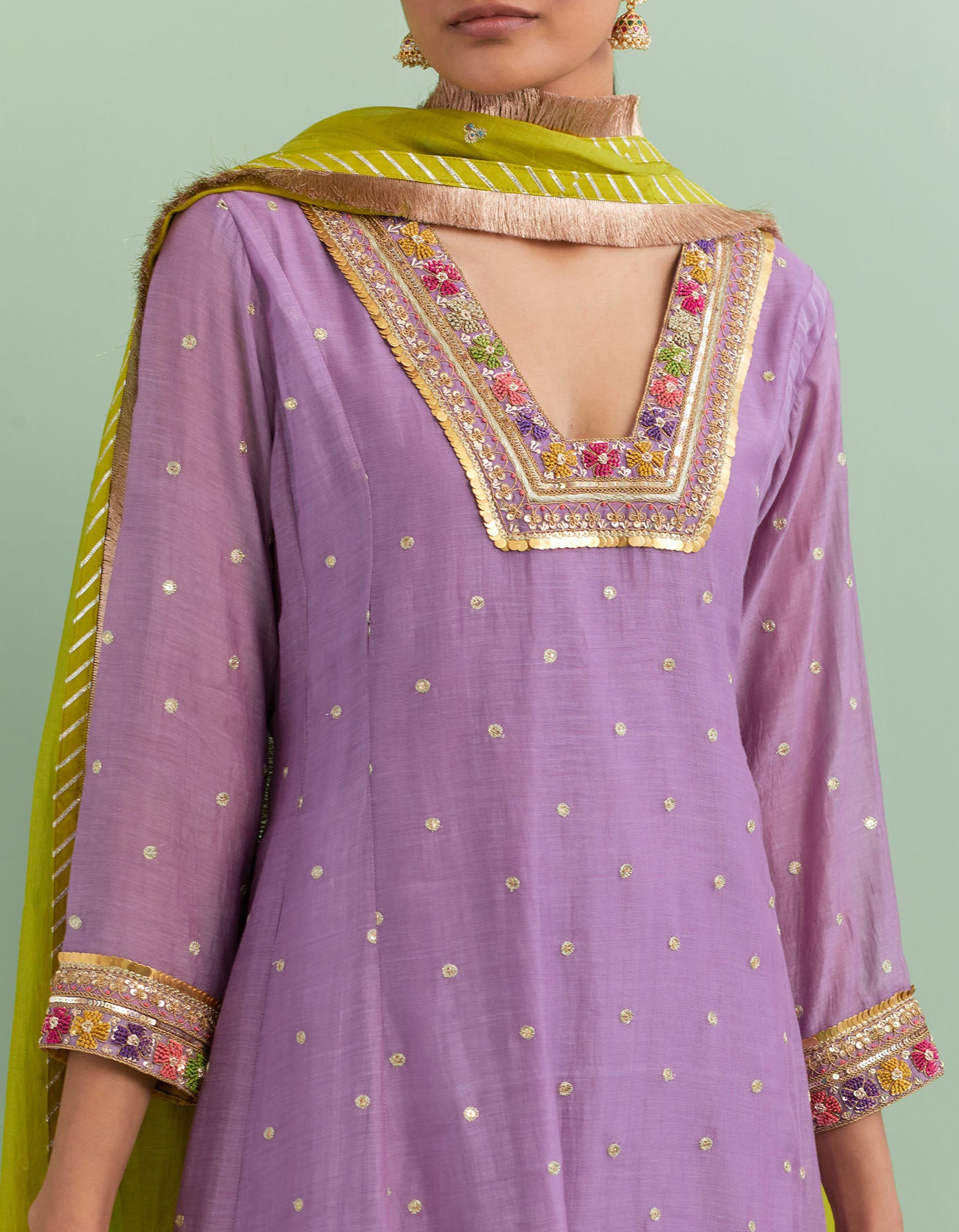 Lilac & Green Kurta Set