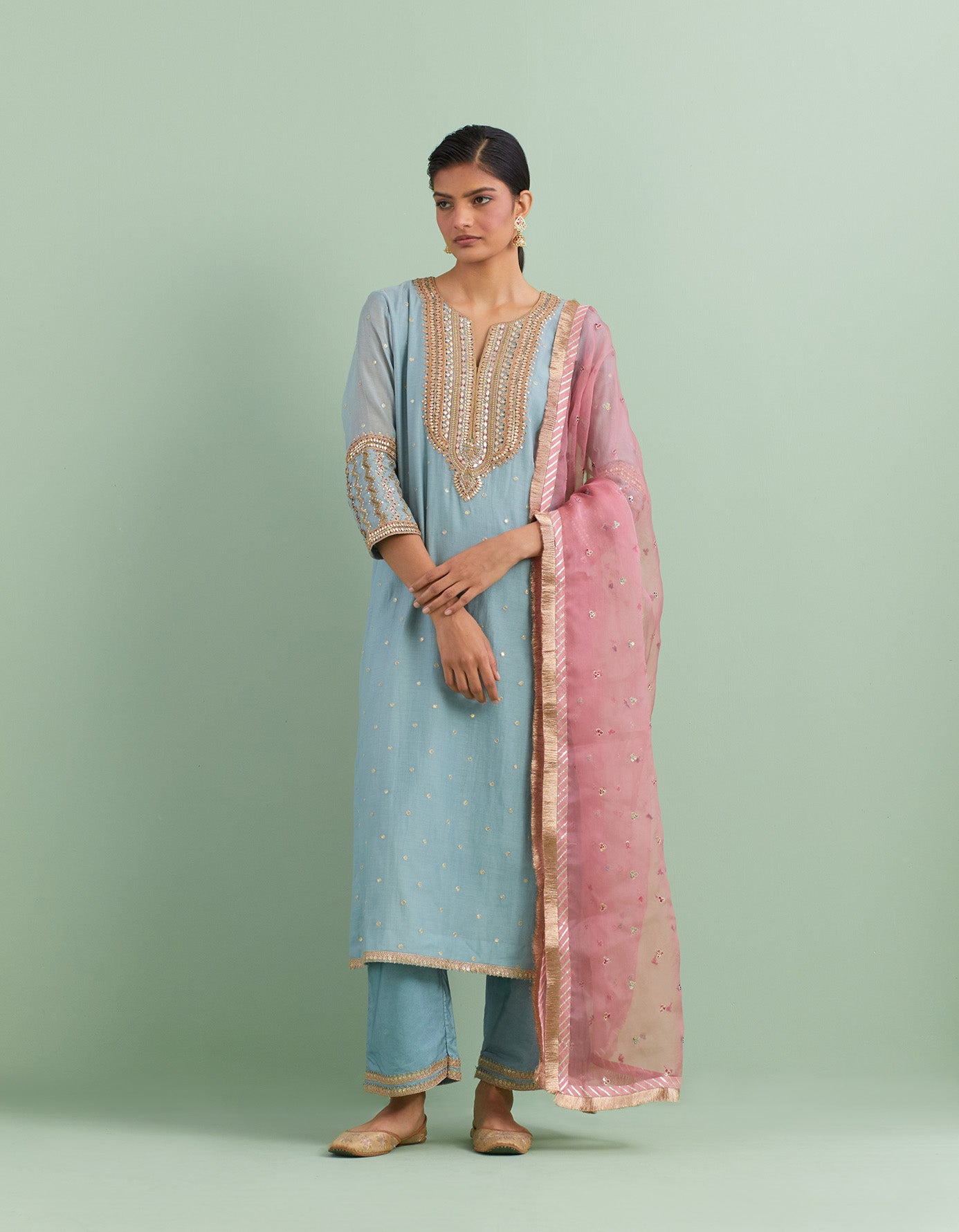 Blue & Dusty Pink Kurta Set