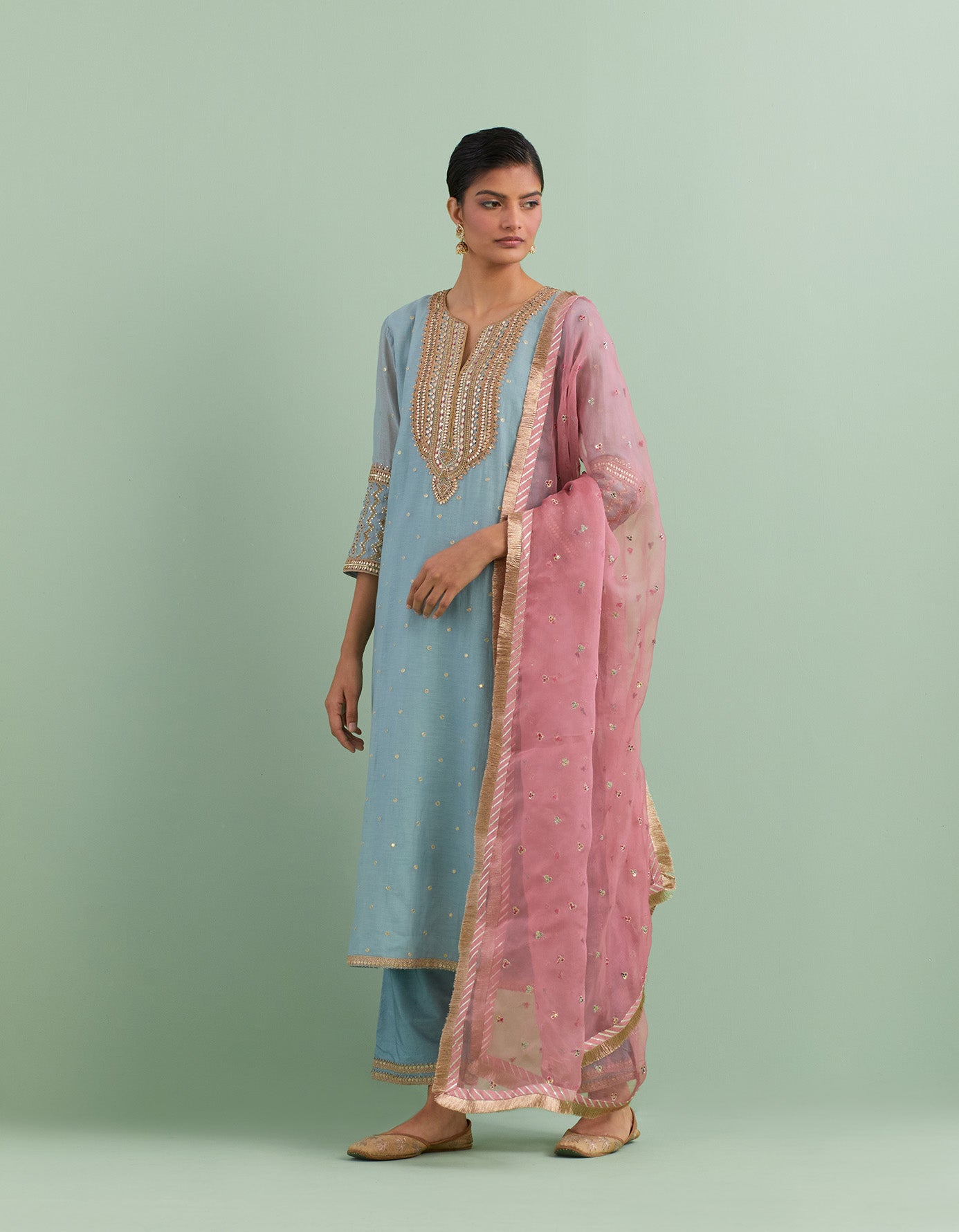 Blue & Dusty Pink Kurta Set
