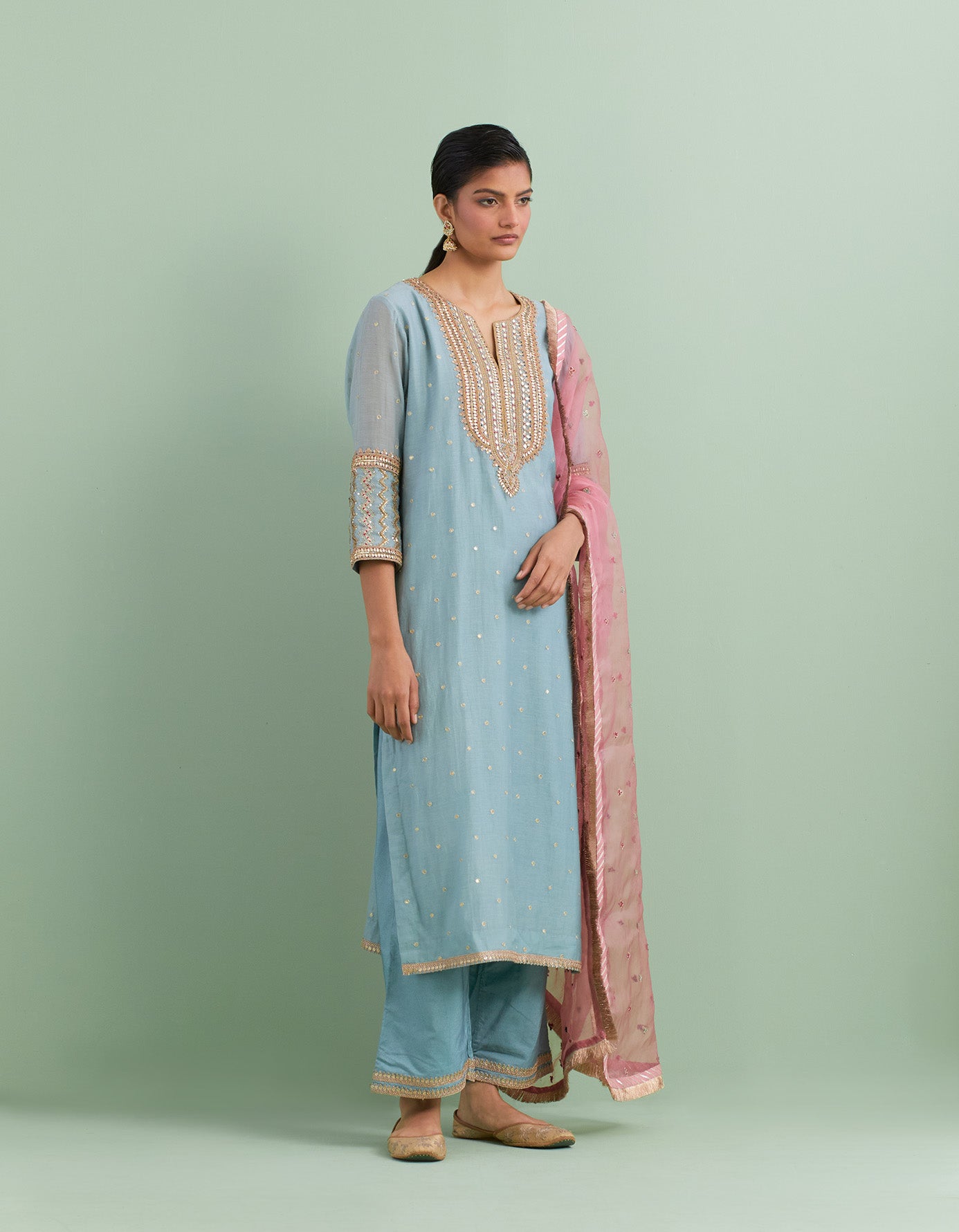 Blue & Dusty Pink Kurta Set