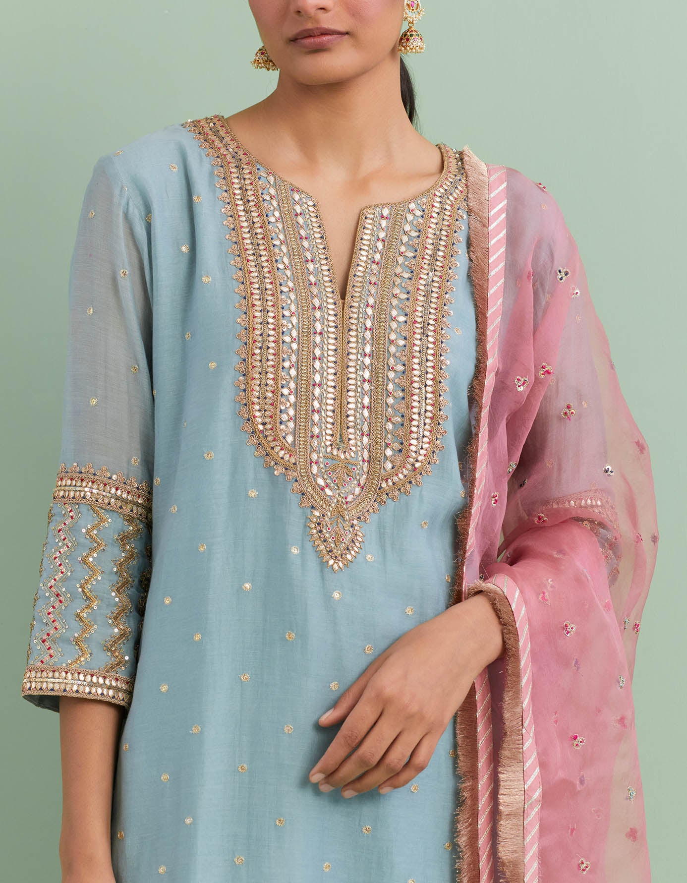Blue & Dusty Pink Kurta Set