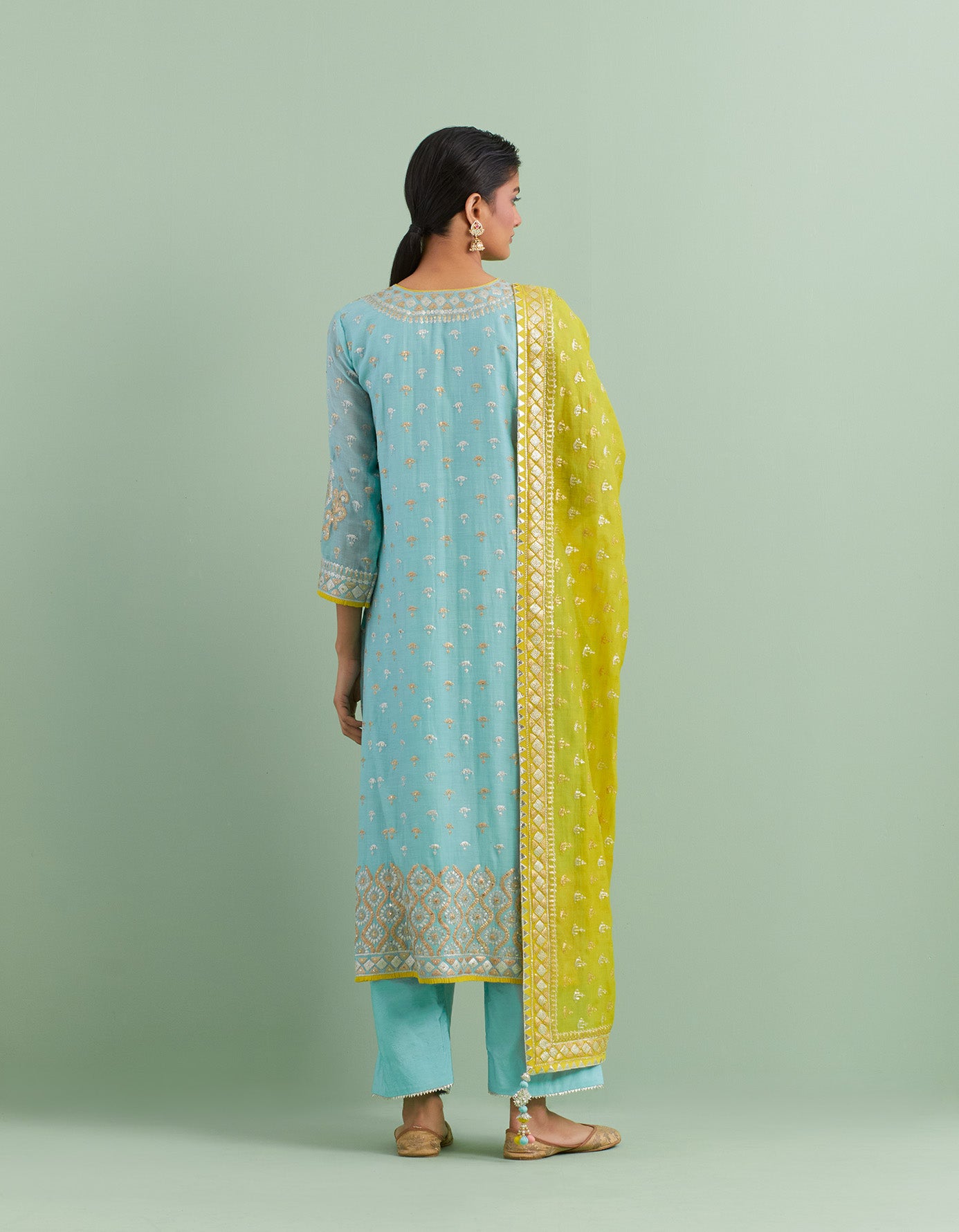 Sky Blue & Yellow Kurta Set