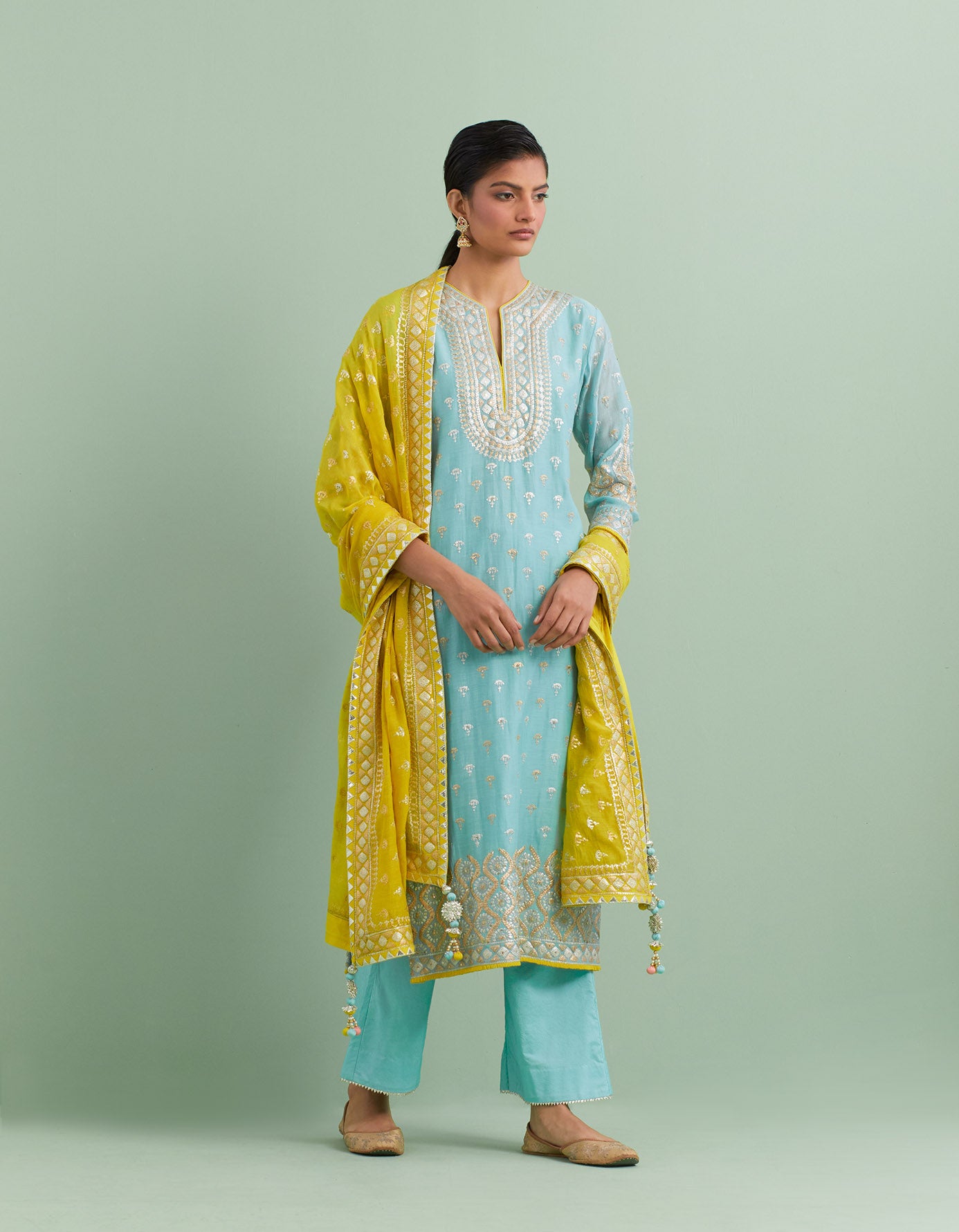 Sky Blue & Yellow Kurta Set