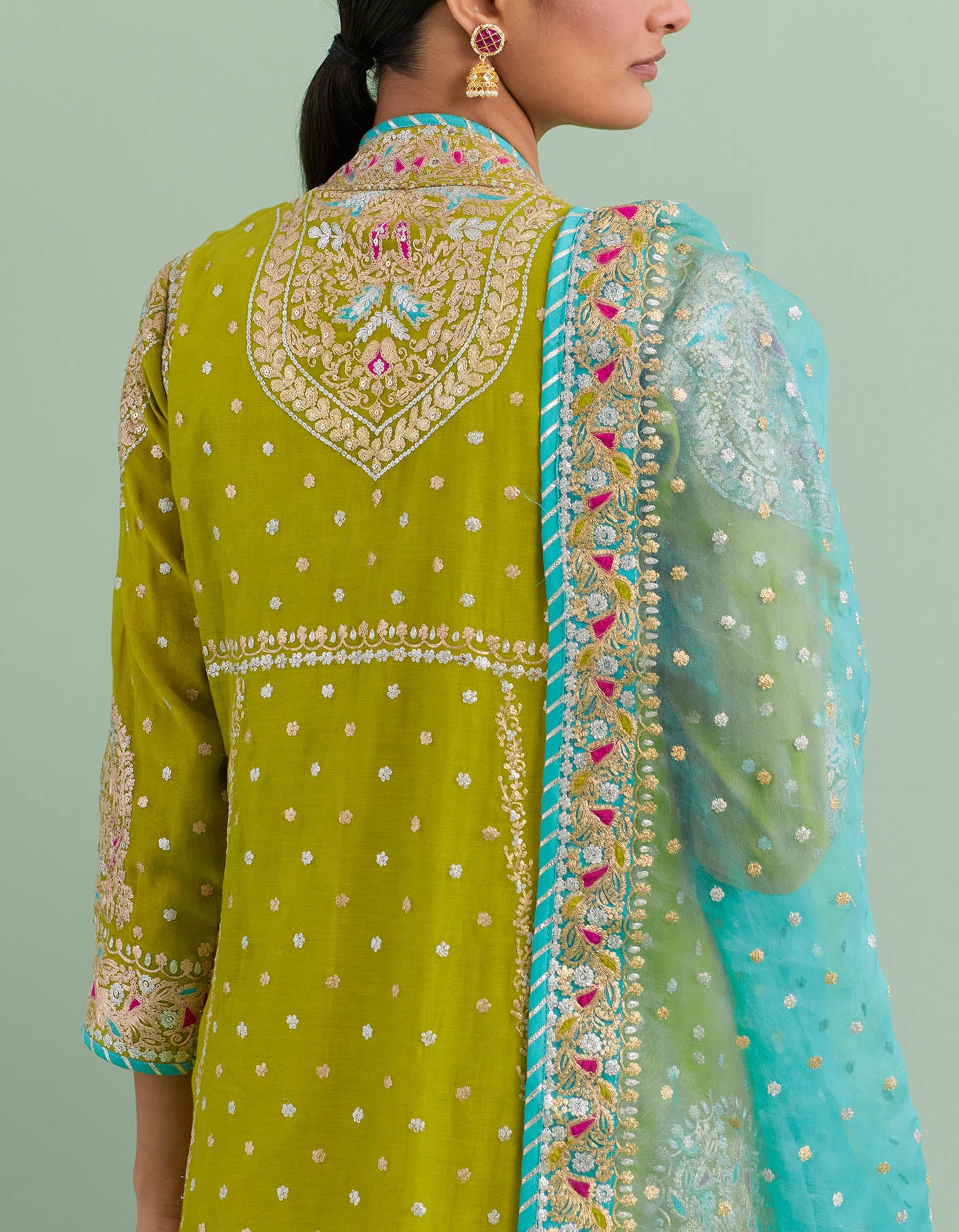 Mehendi Green & Turquoise Kurta Set