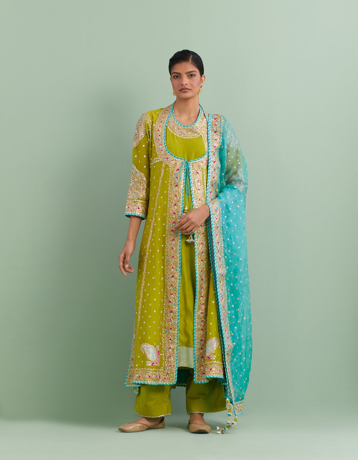 Mehendi Green & Turquoise Kurta Set