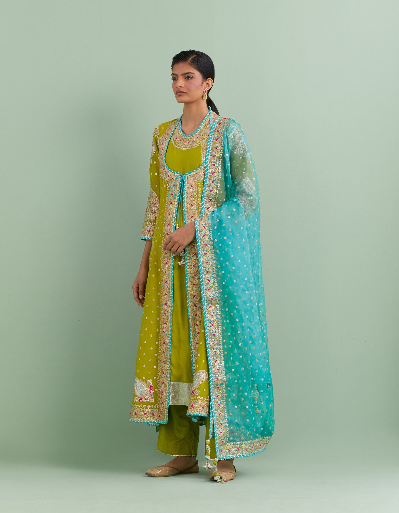 Mehendi Green & Turquoise Kurta Set
