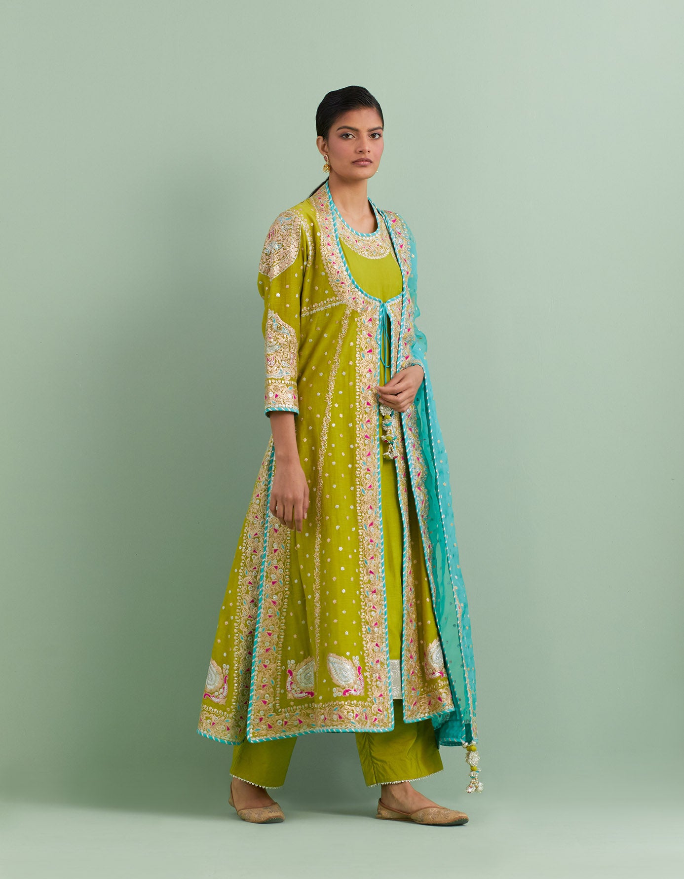 Mehendi Green & Turquoise Kurta Set