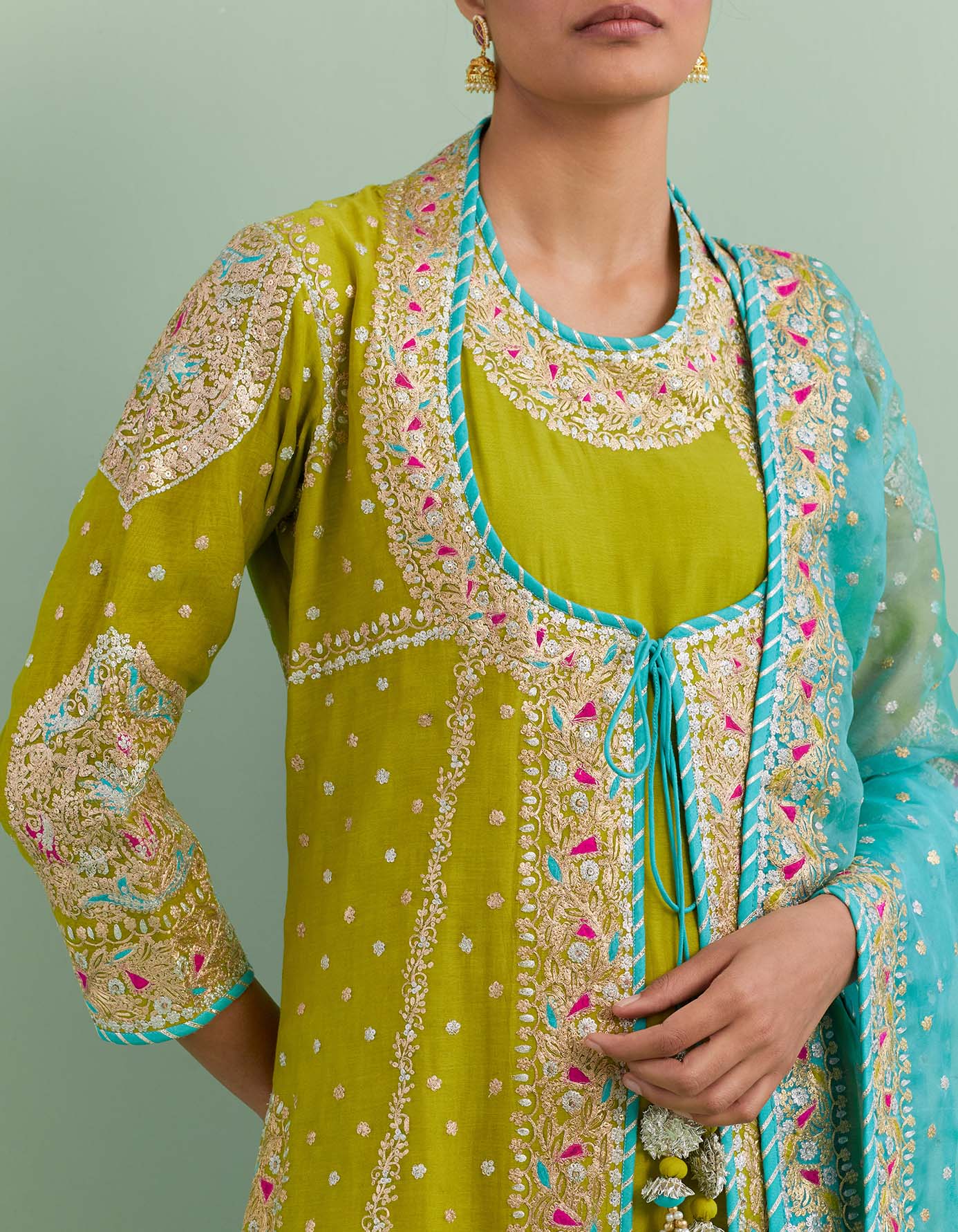 Mehendi Green & Turquoise Kurta Set
