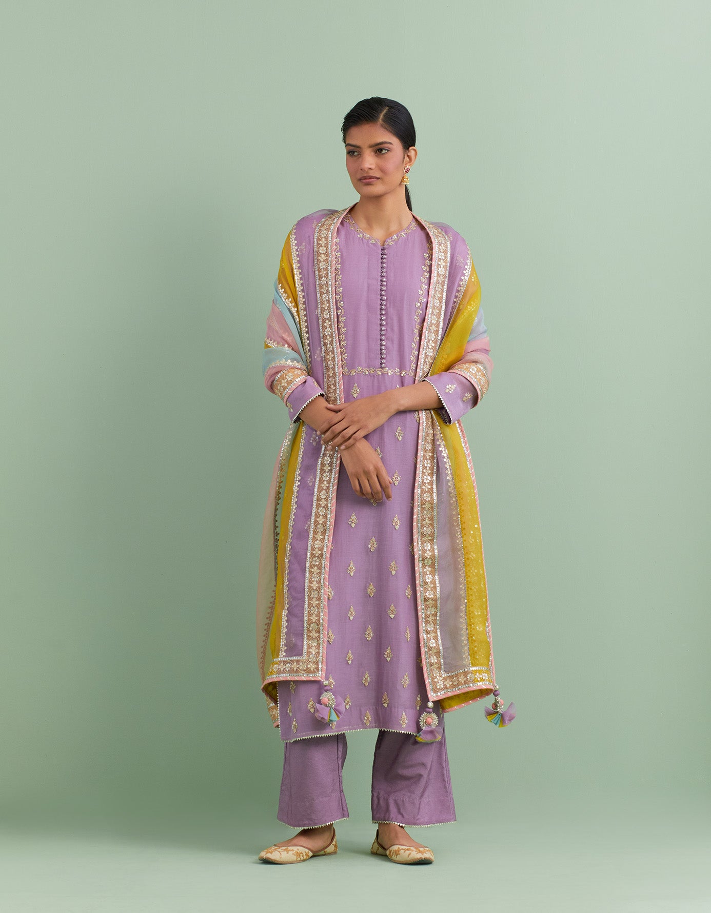 Lilac & Yellow Kurta Set