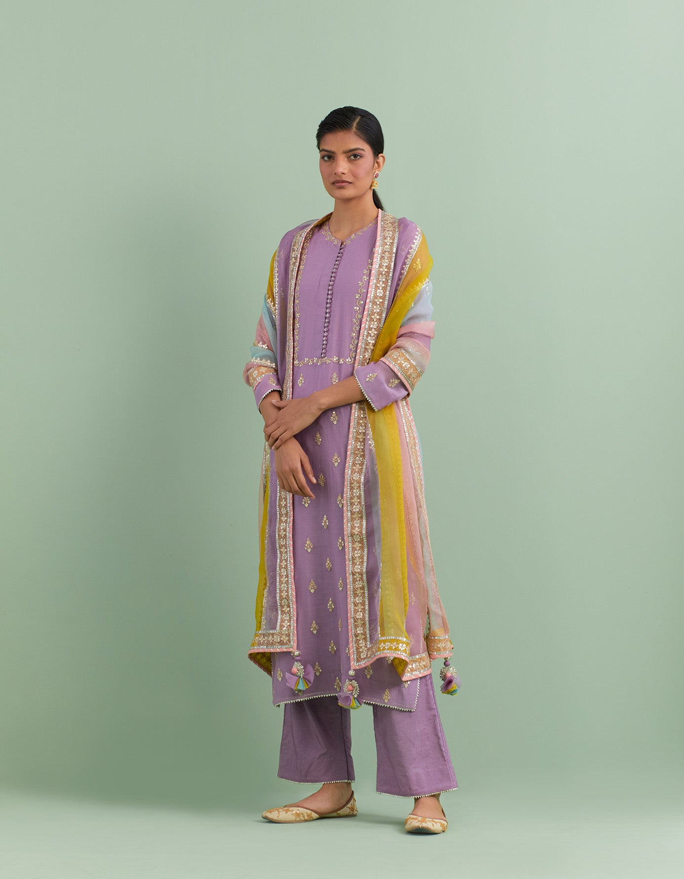 Lilac & Yellow Kurta Set