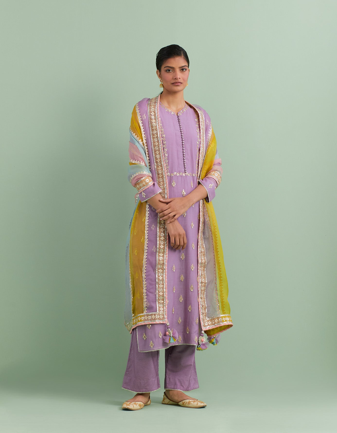 Lilac & Yellow Kurta Set