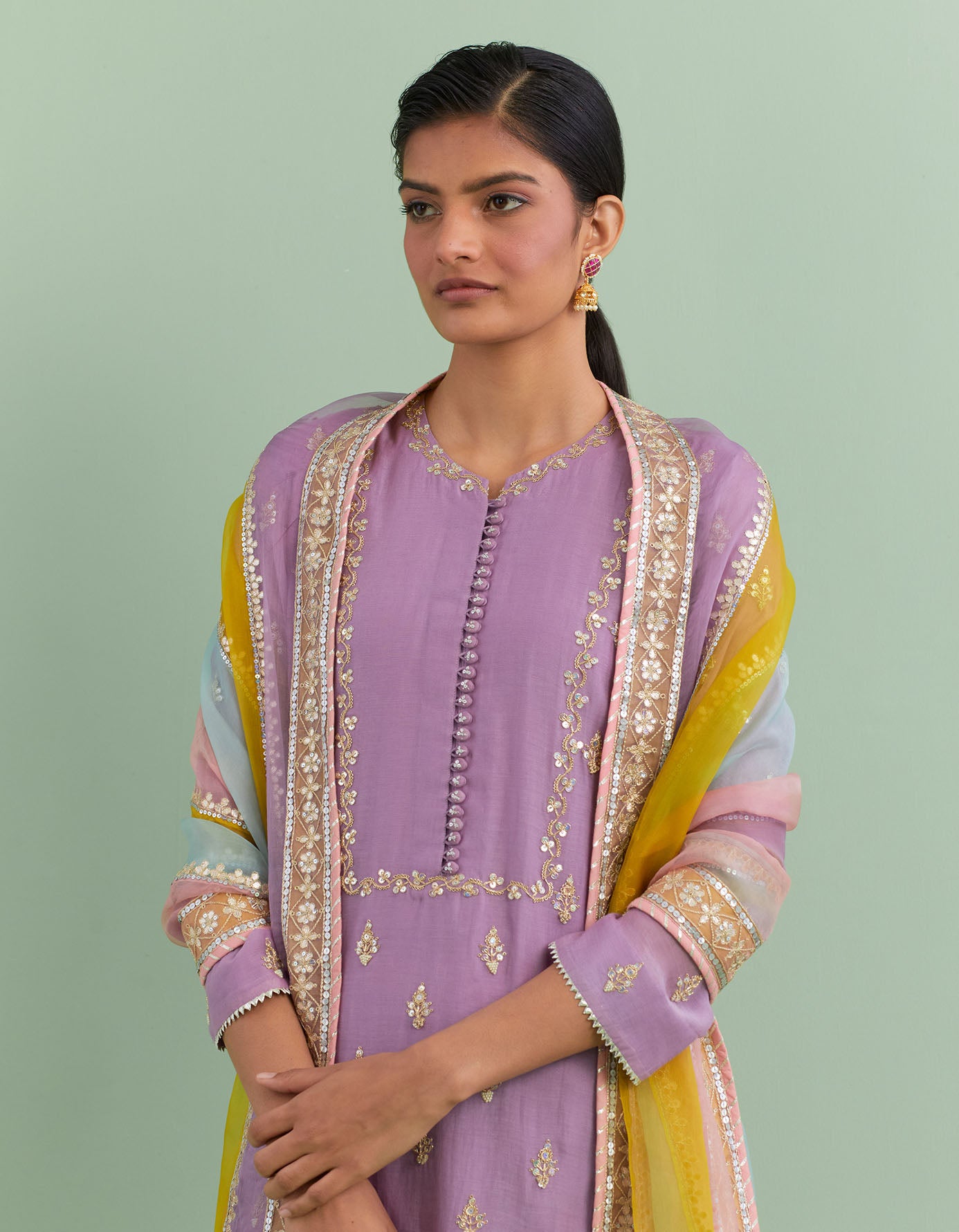 Lilac & Yellow Kurta Set