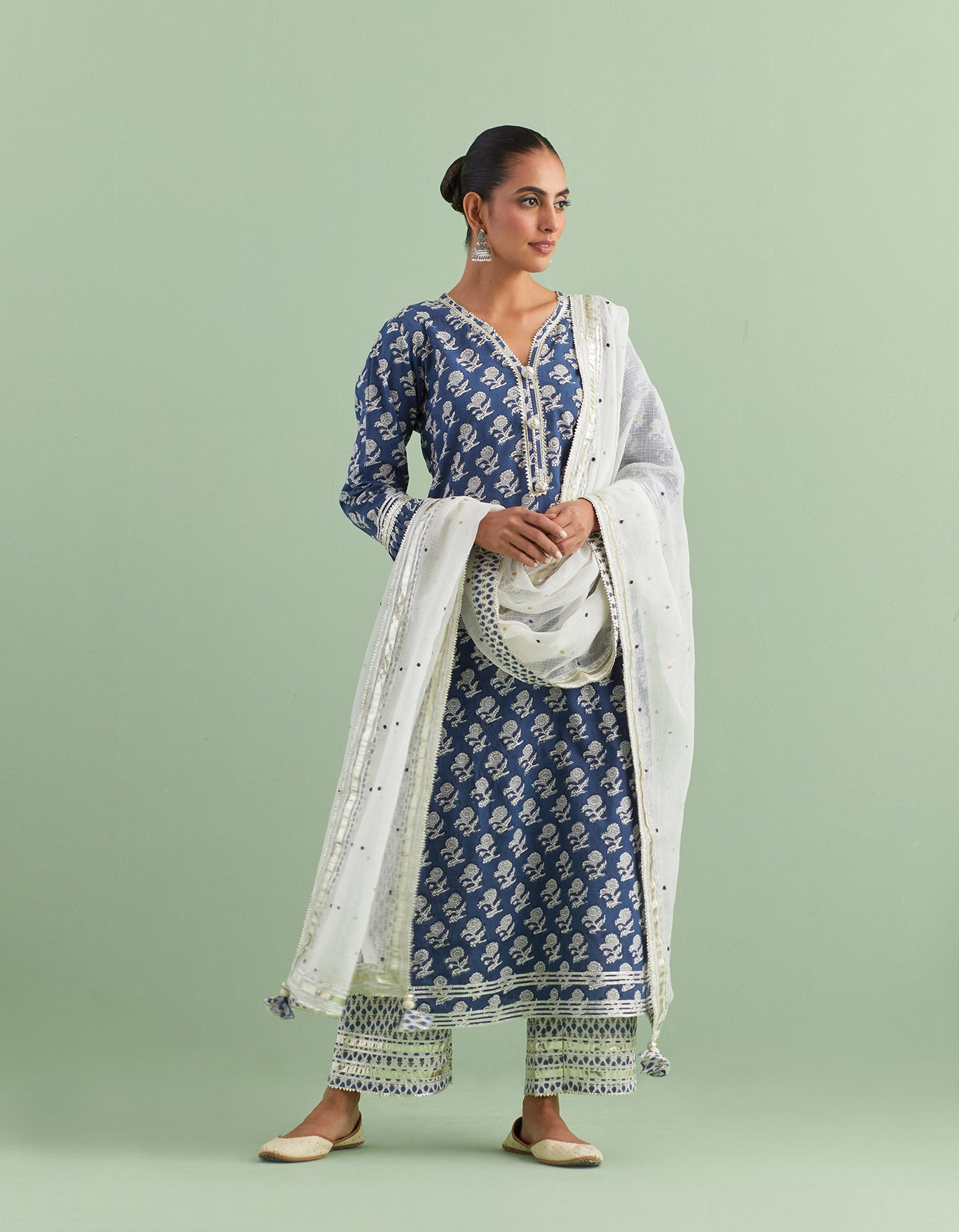 Blue & White Printed Kurta Set