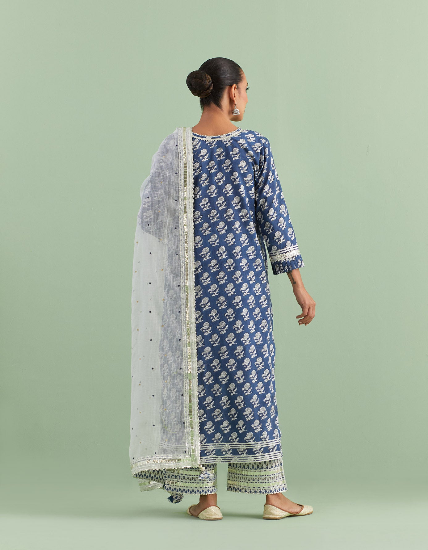 Blue & White Printed Kurta Set