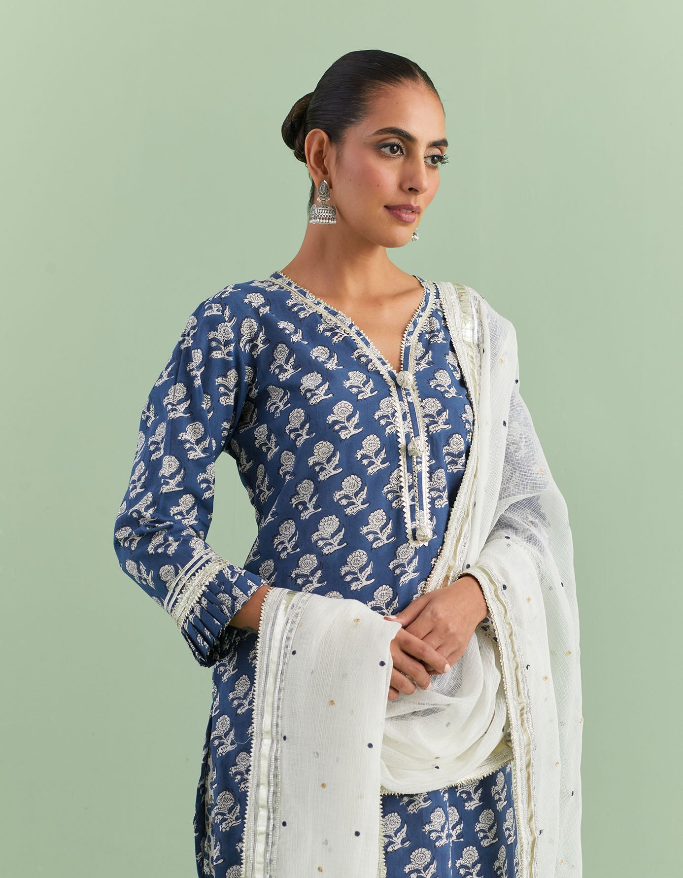 Blue & White Printed Kurta Set