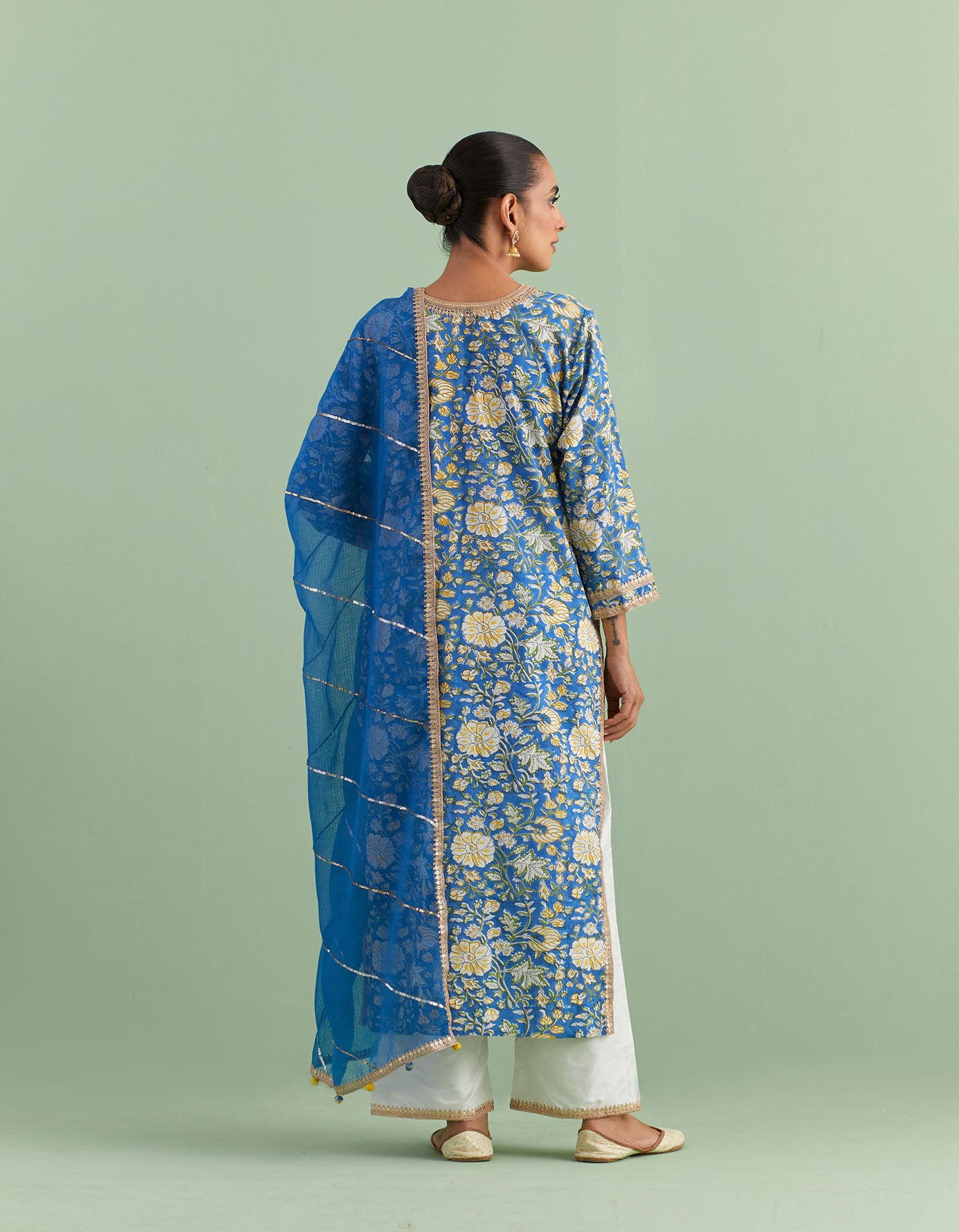 Blue & Yellow Printed Kurta Set