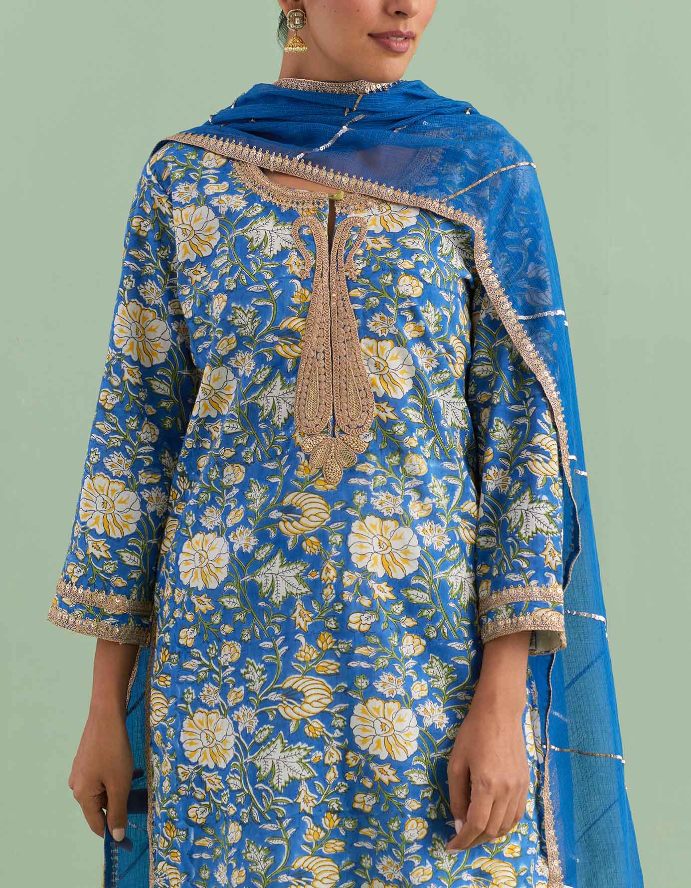 Blue & Yellow Printed Kurta Set