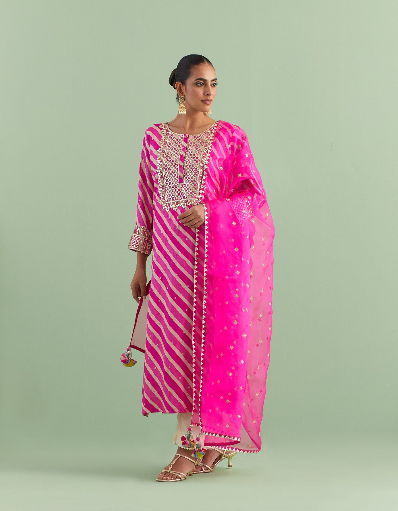 Pink Leheriya Kurta Sets