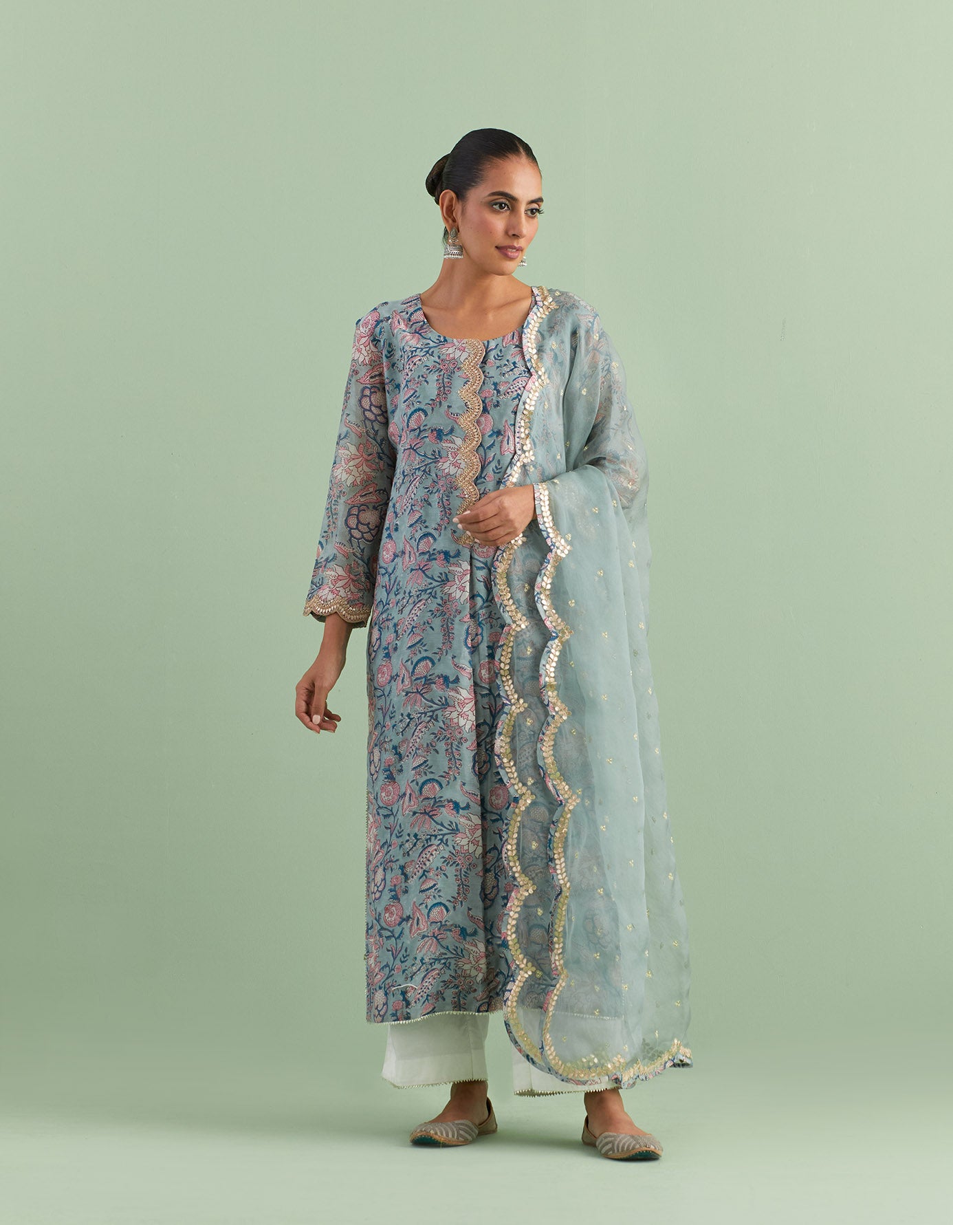 Sage Green Printed Kurta Set