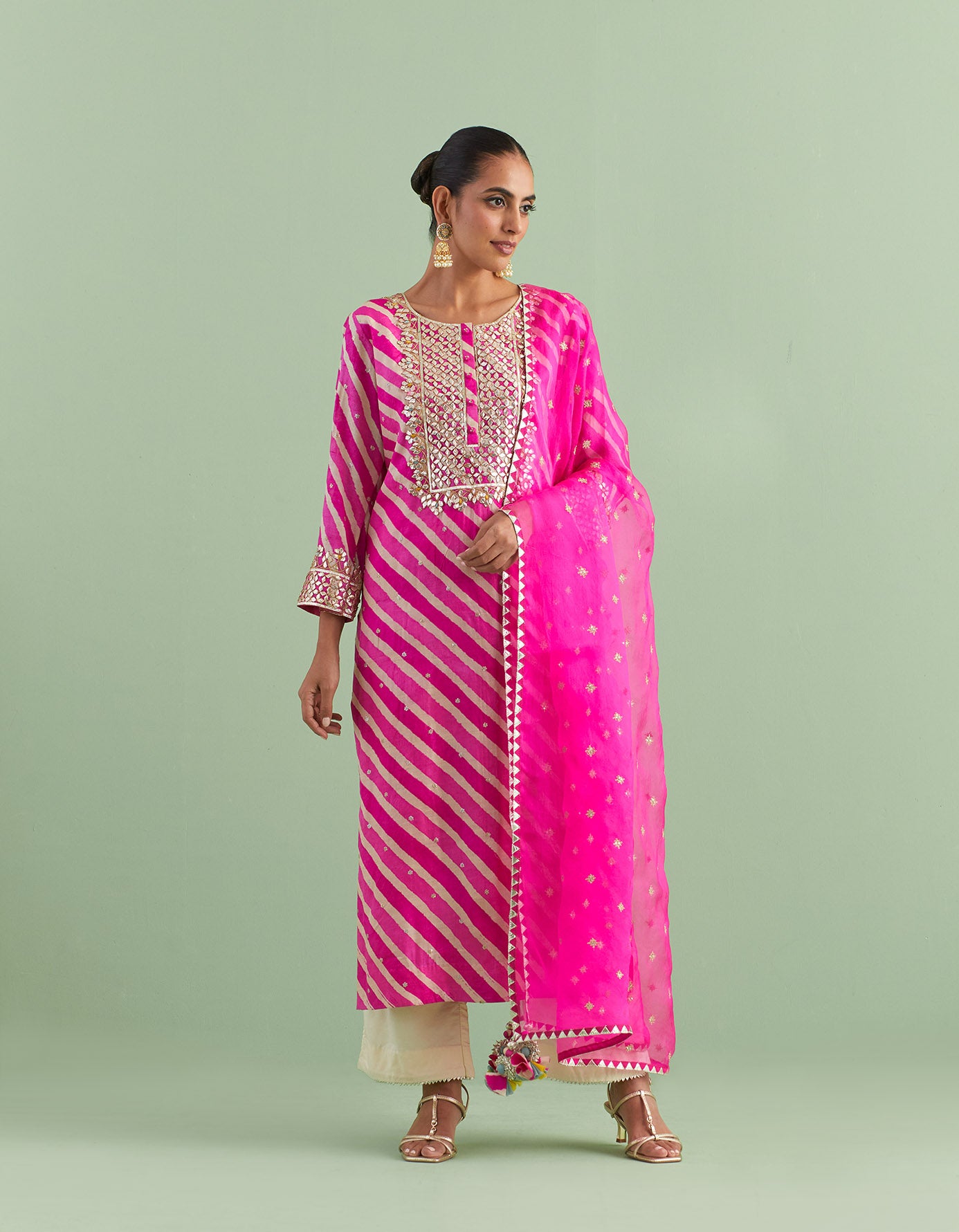 Pink Leheriya Kurta Sets