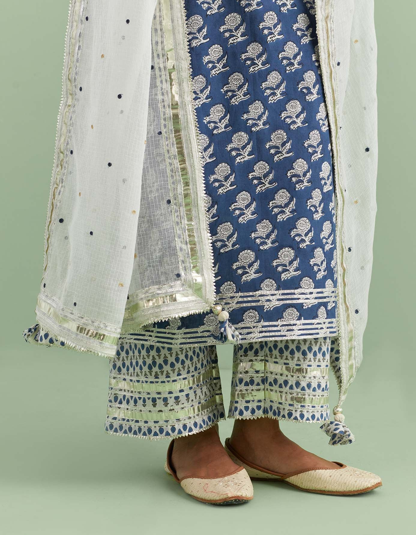 Blue & White Printed Kurta Set