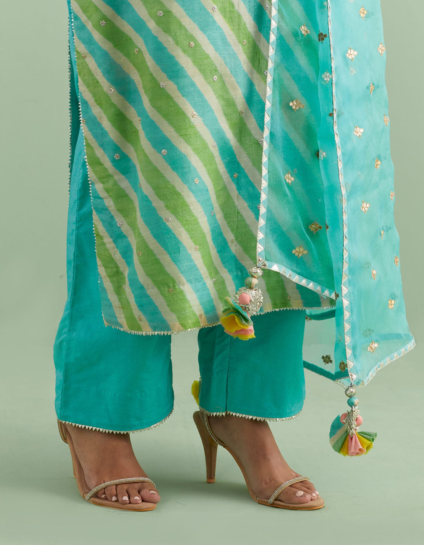 Green Leheriya Kurta Sets