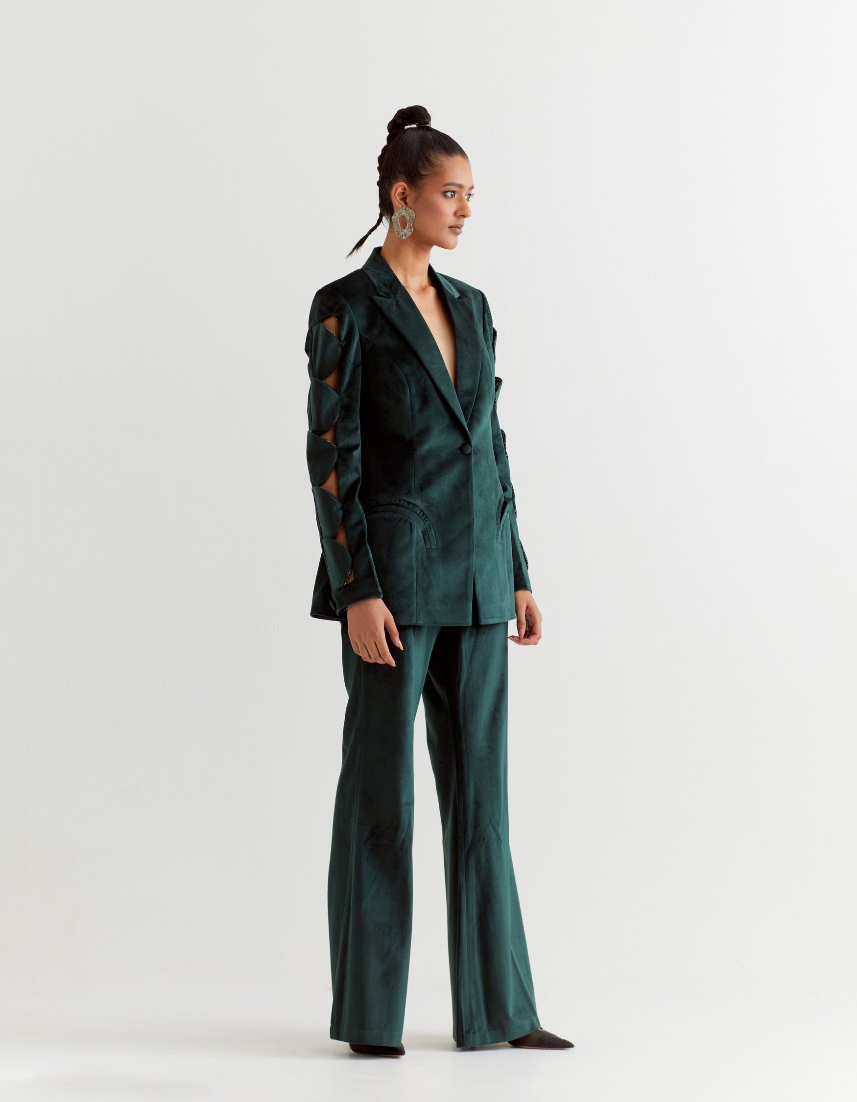 Green Blazer with Cutwork Sleeves