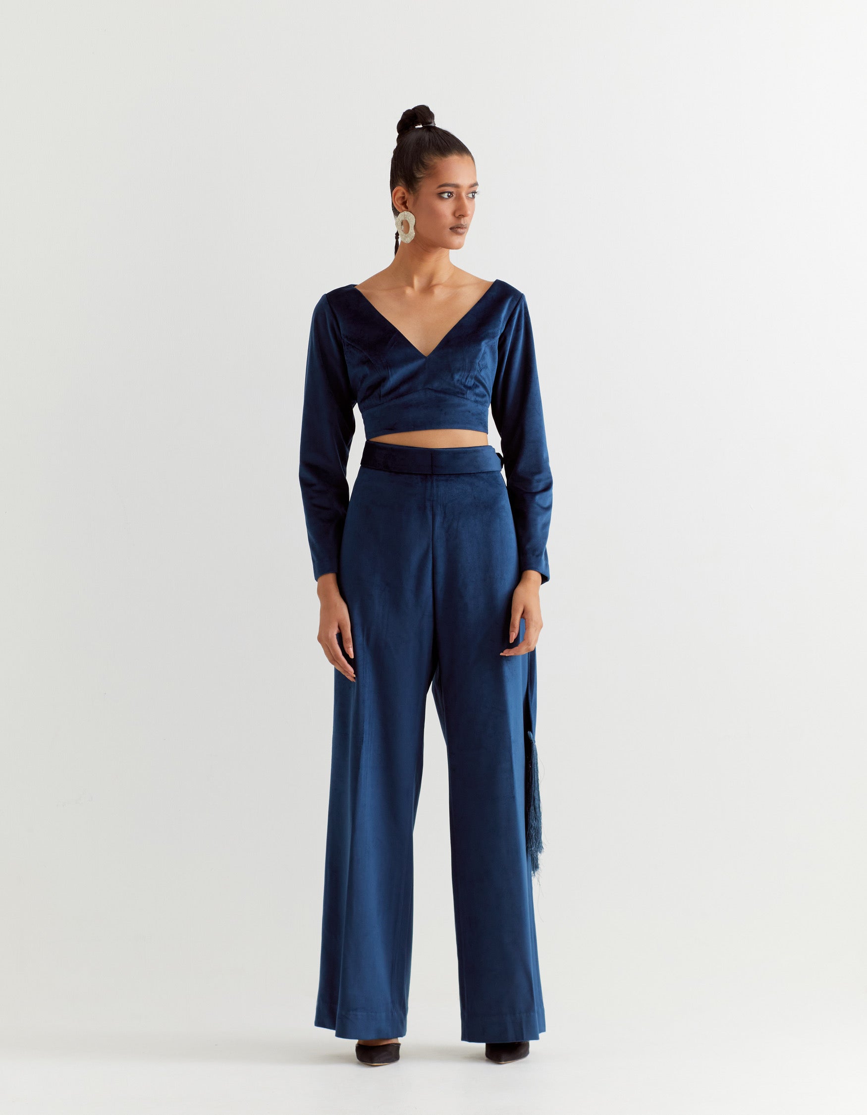 Blue Straight Pants with Fringe