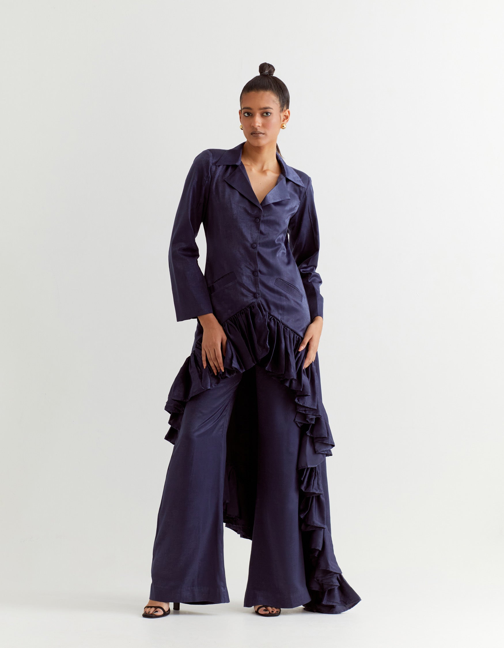 Blue Satin Flares Pants