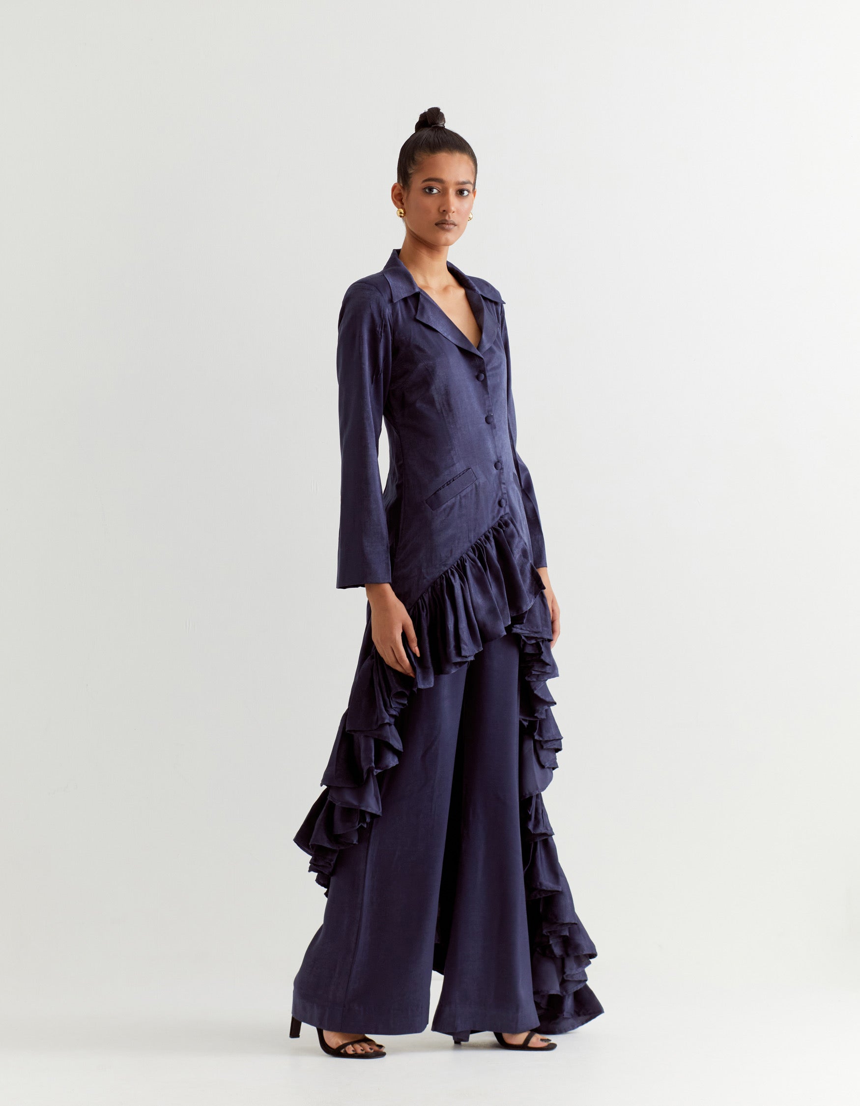 Blue Satin Flares Pants