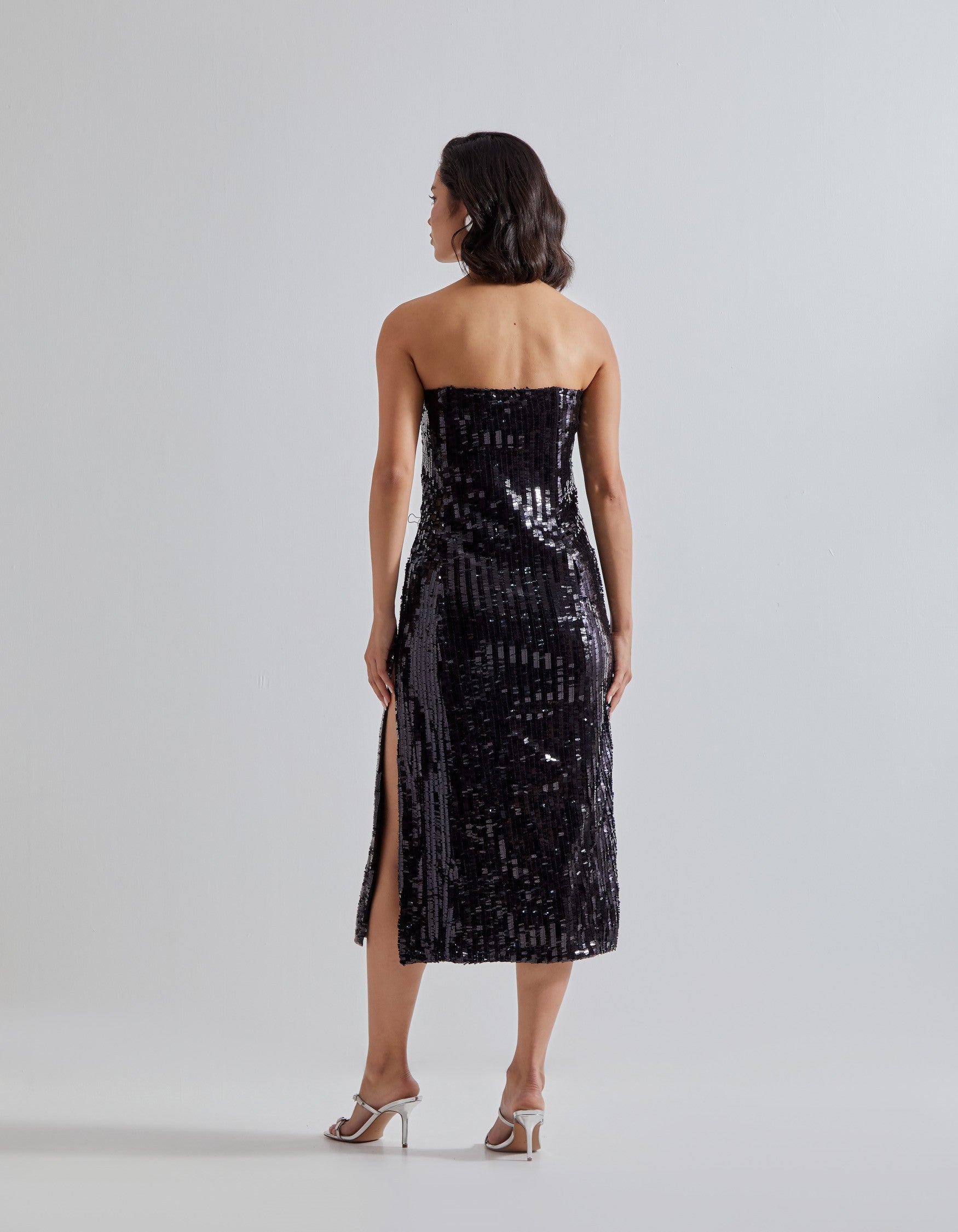 Black Sequin Strapless Dress