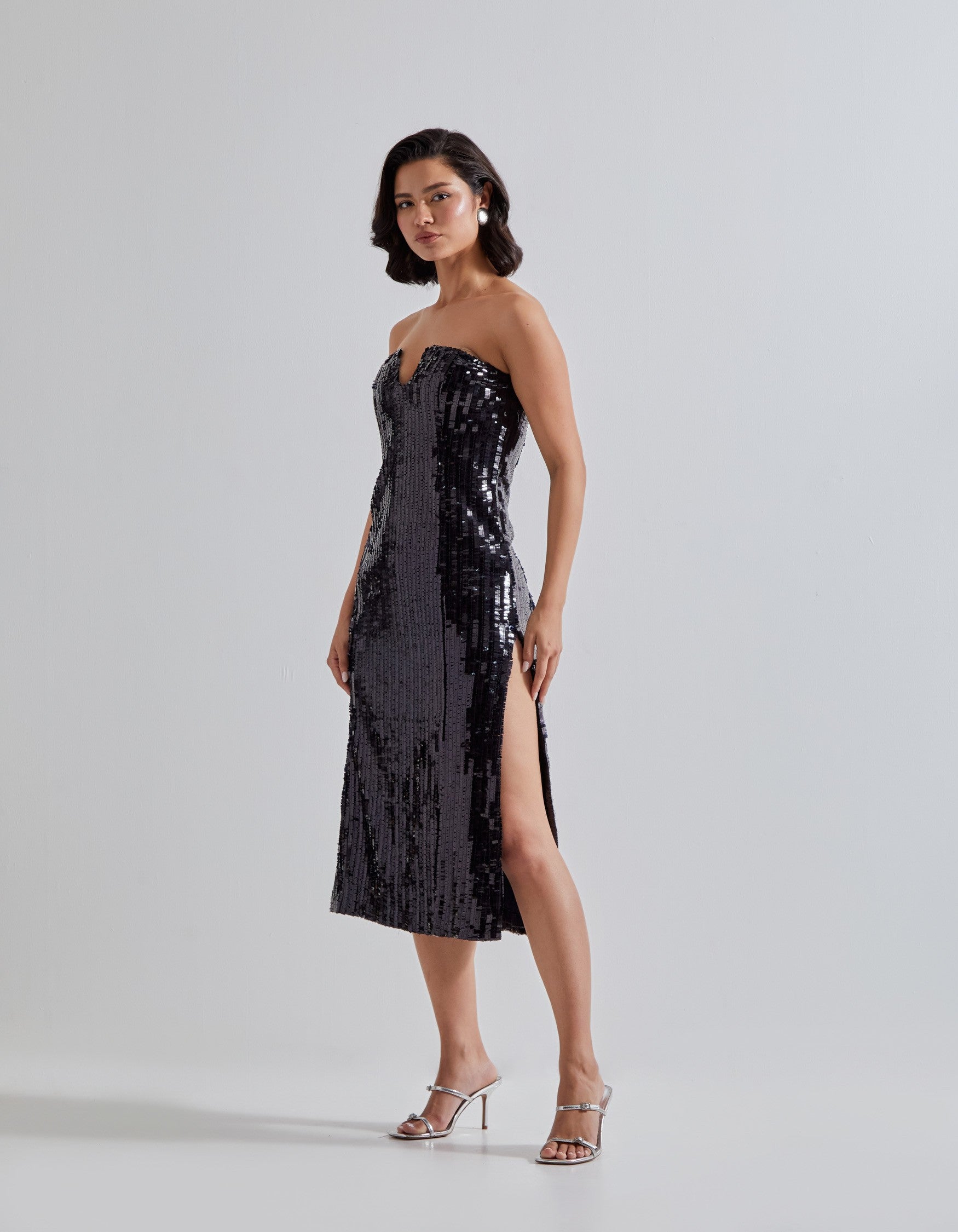Black Sequin Strapless Dress