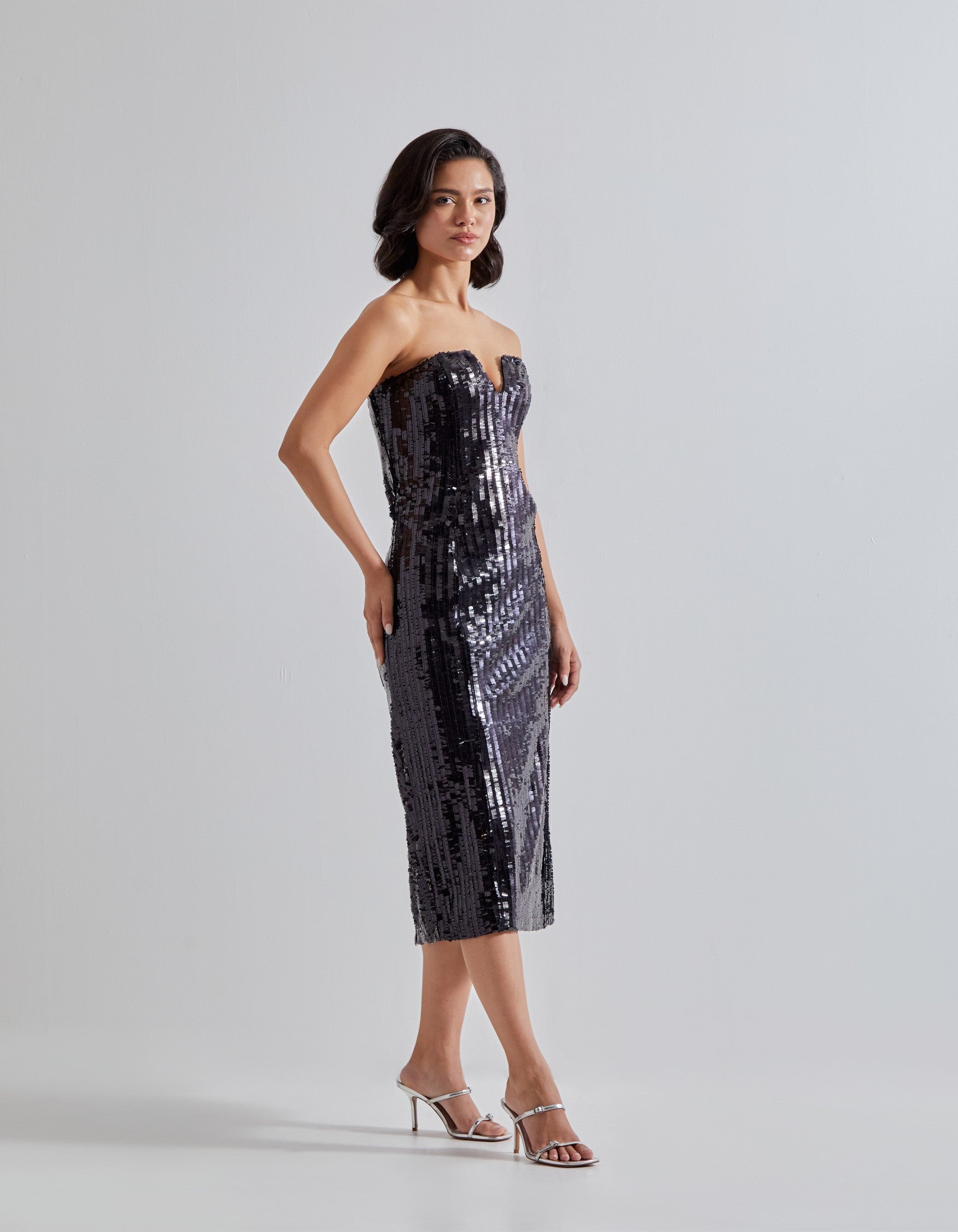 Black Sequin Strapless Dress