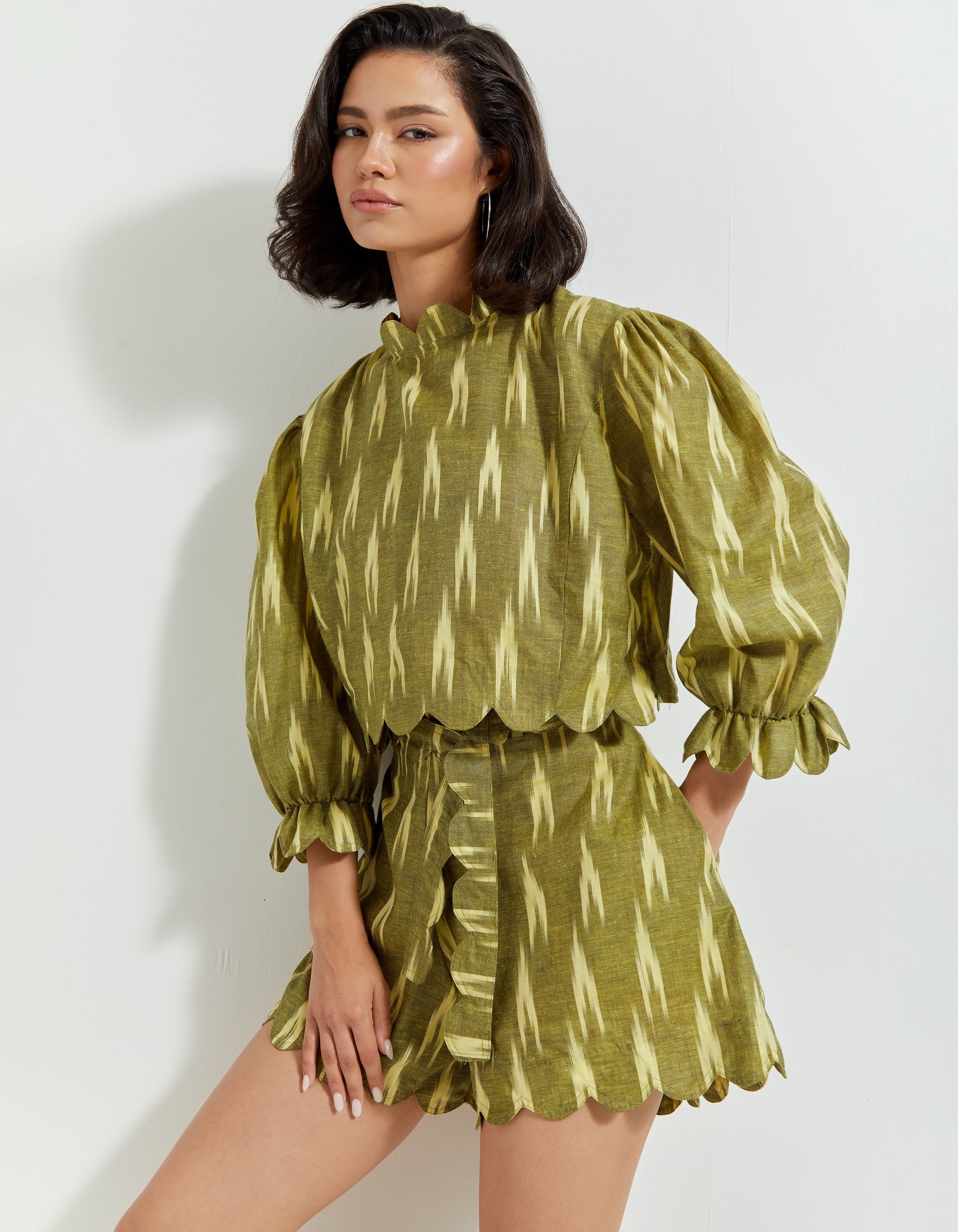 Green Ikat Shorts Cord Set