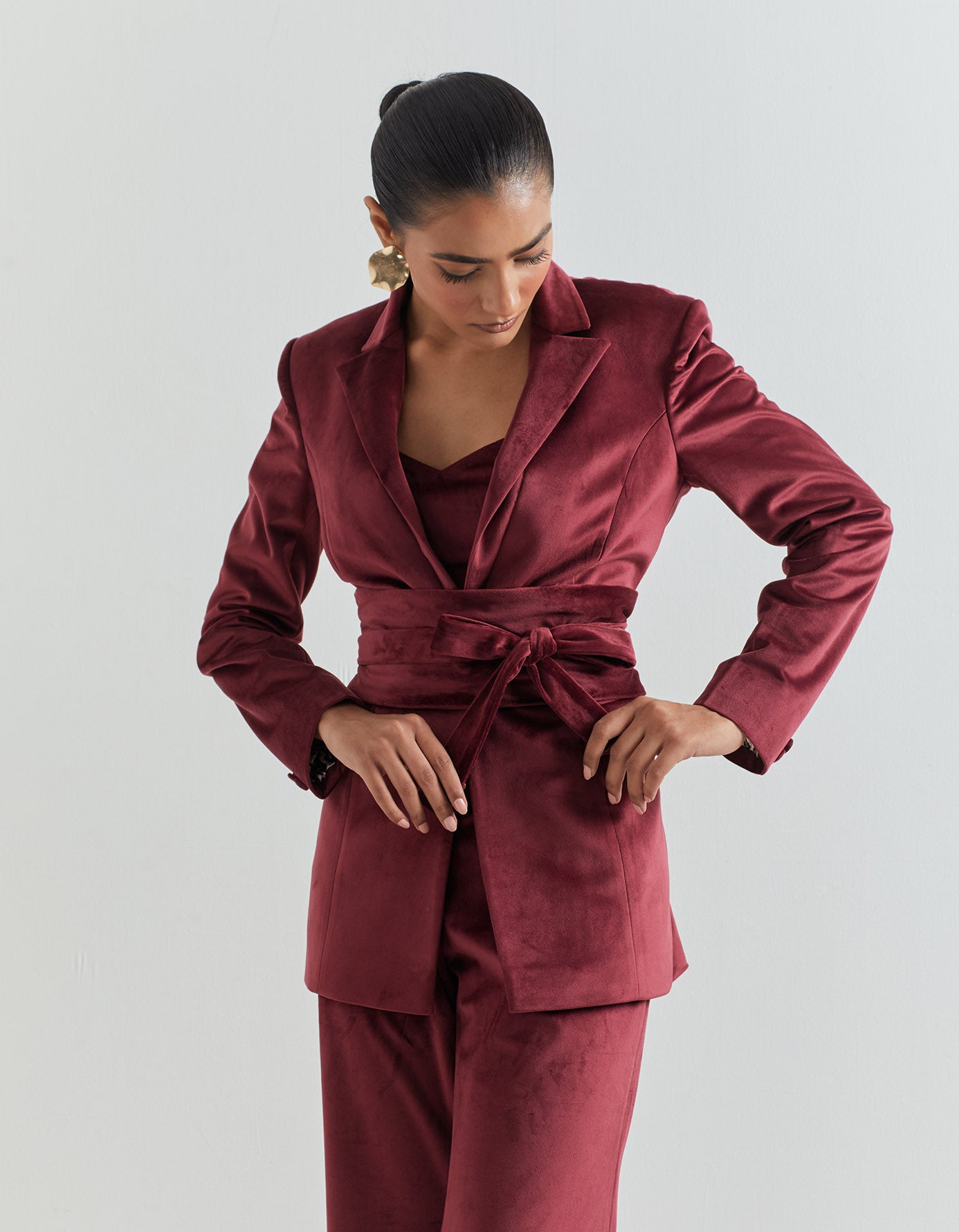Wine Blazer with Broad Belt