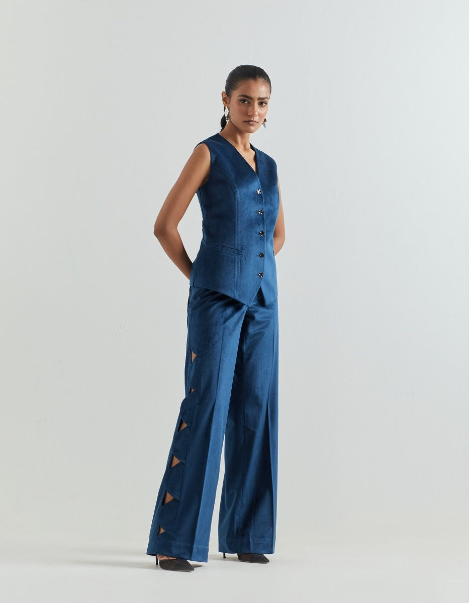 Blue Cutwork Straight Pants