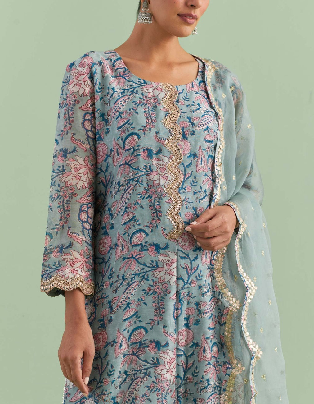 Sage Green Printed Kurta Set