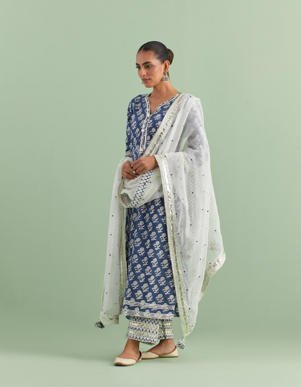 Blue & White Printed Kurta Set