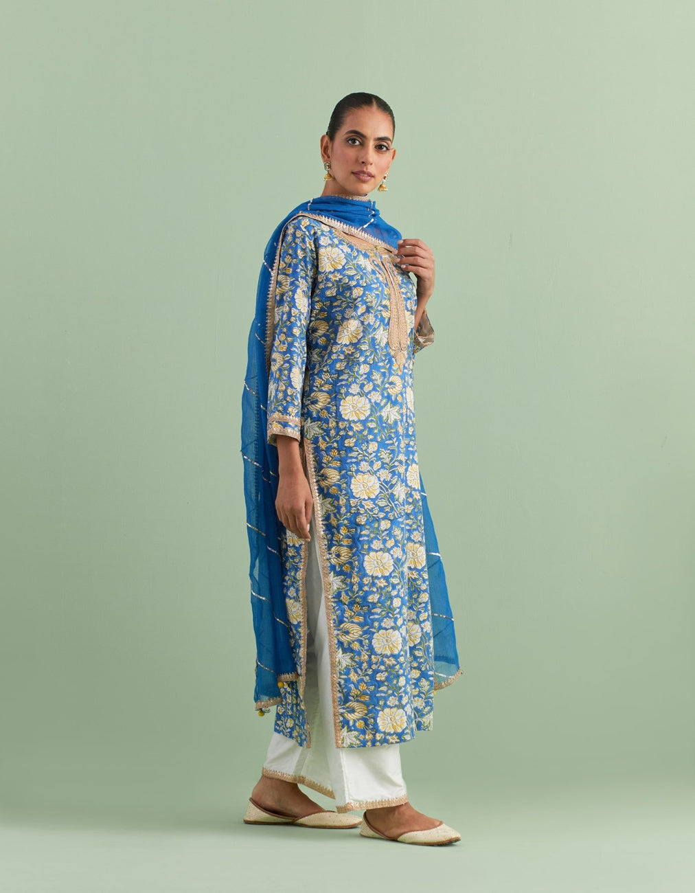Blue & Yellow Printed Kurta Set