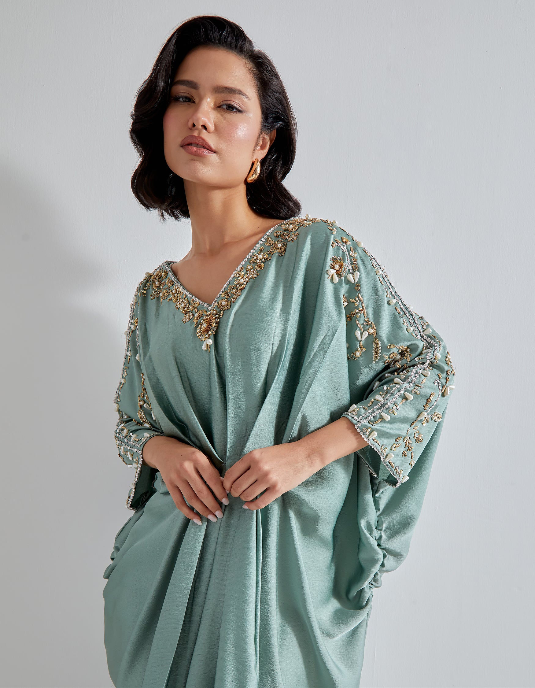Green Crepe Kaftan