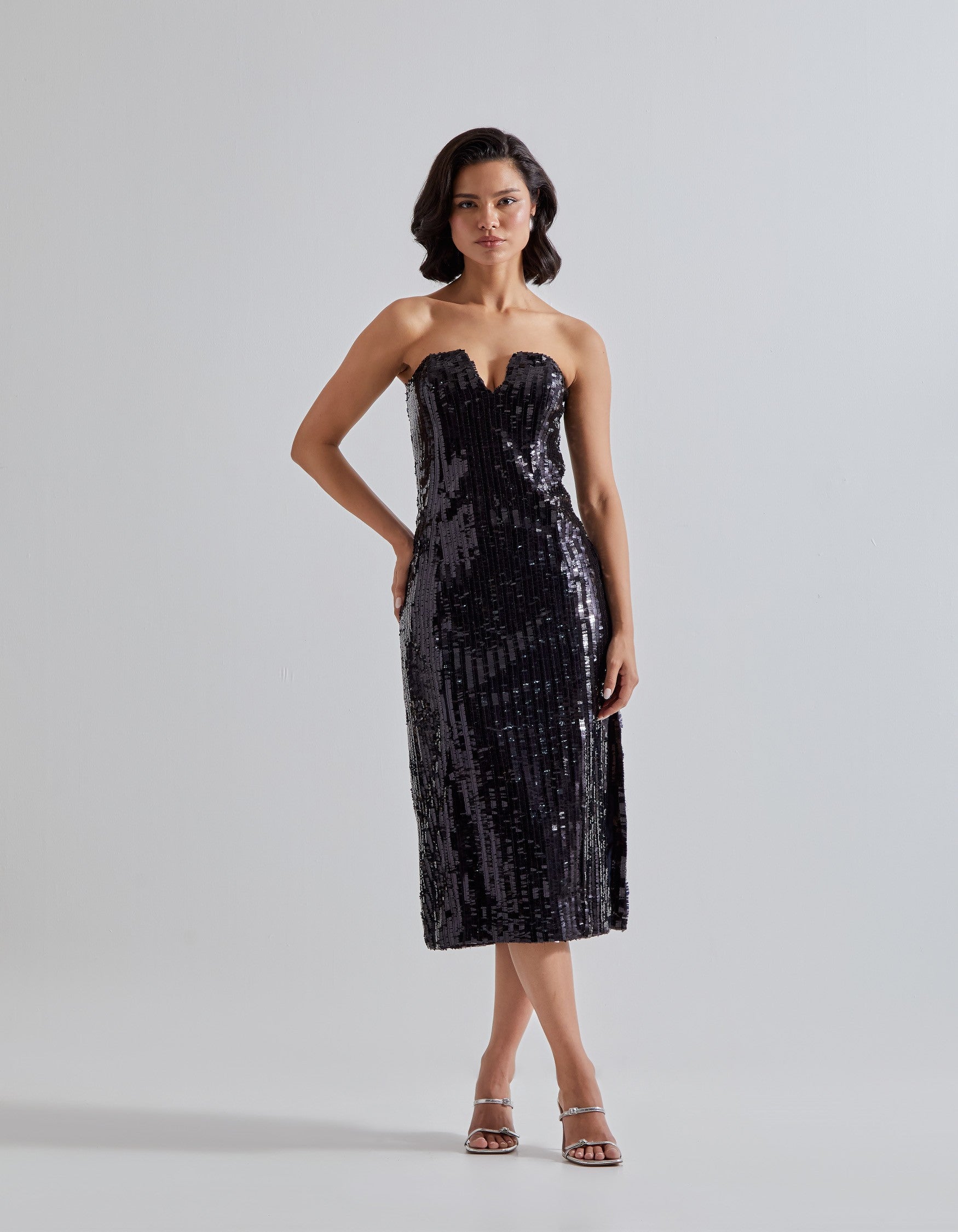 Black Sequin Strapless Dress