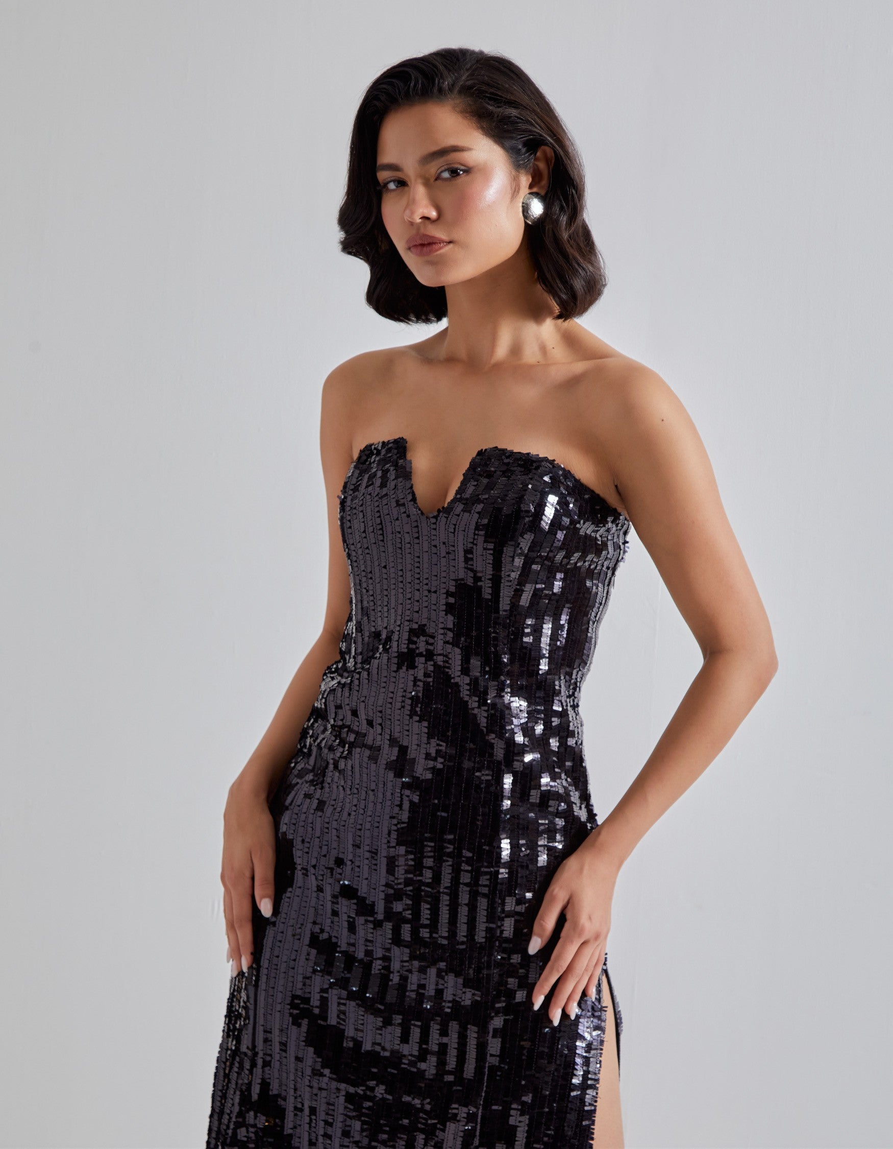 Black Sequin Strapless Dress