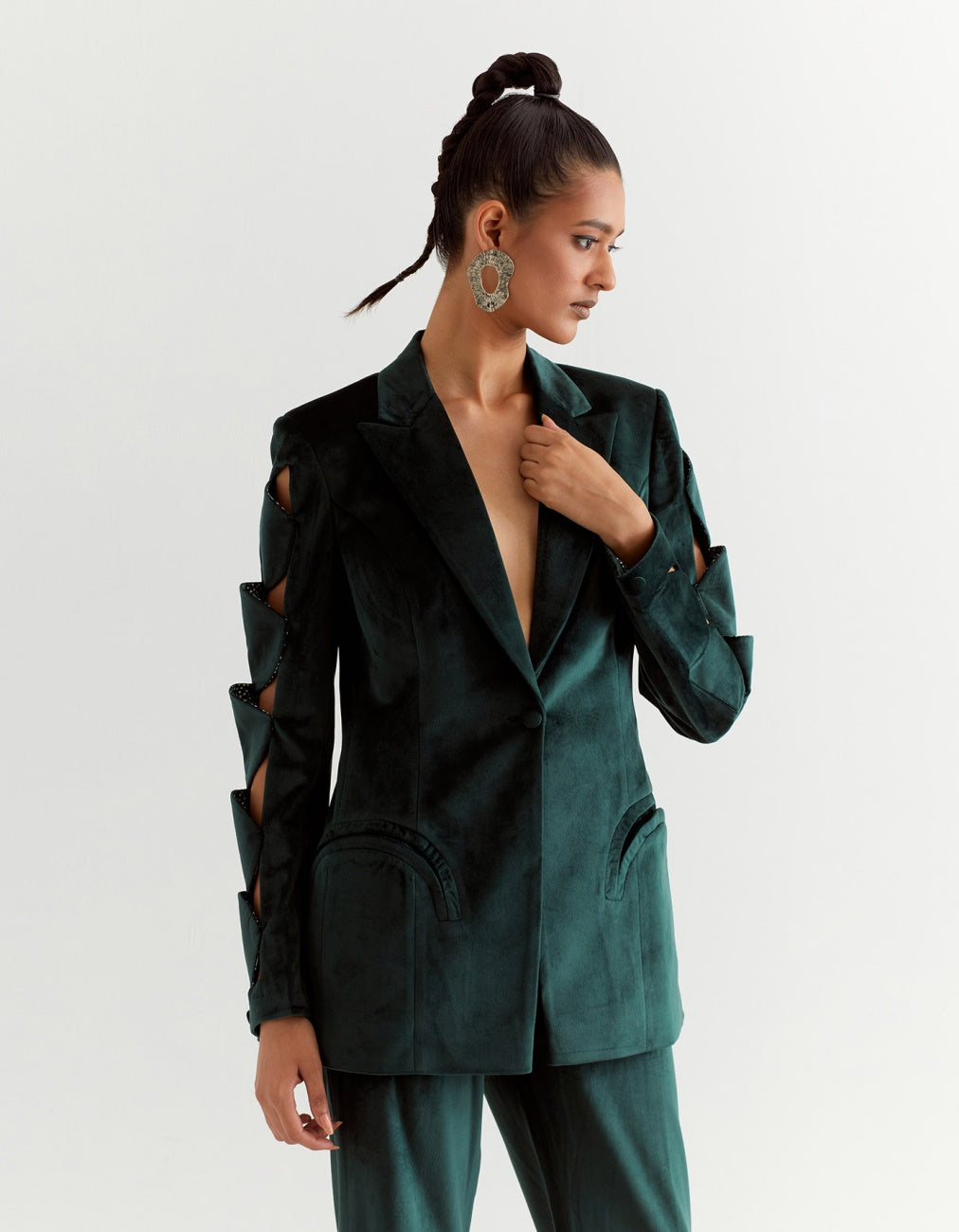 Green Blazer with Cutwork Sleeves